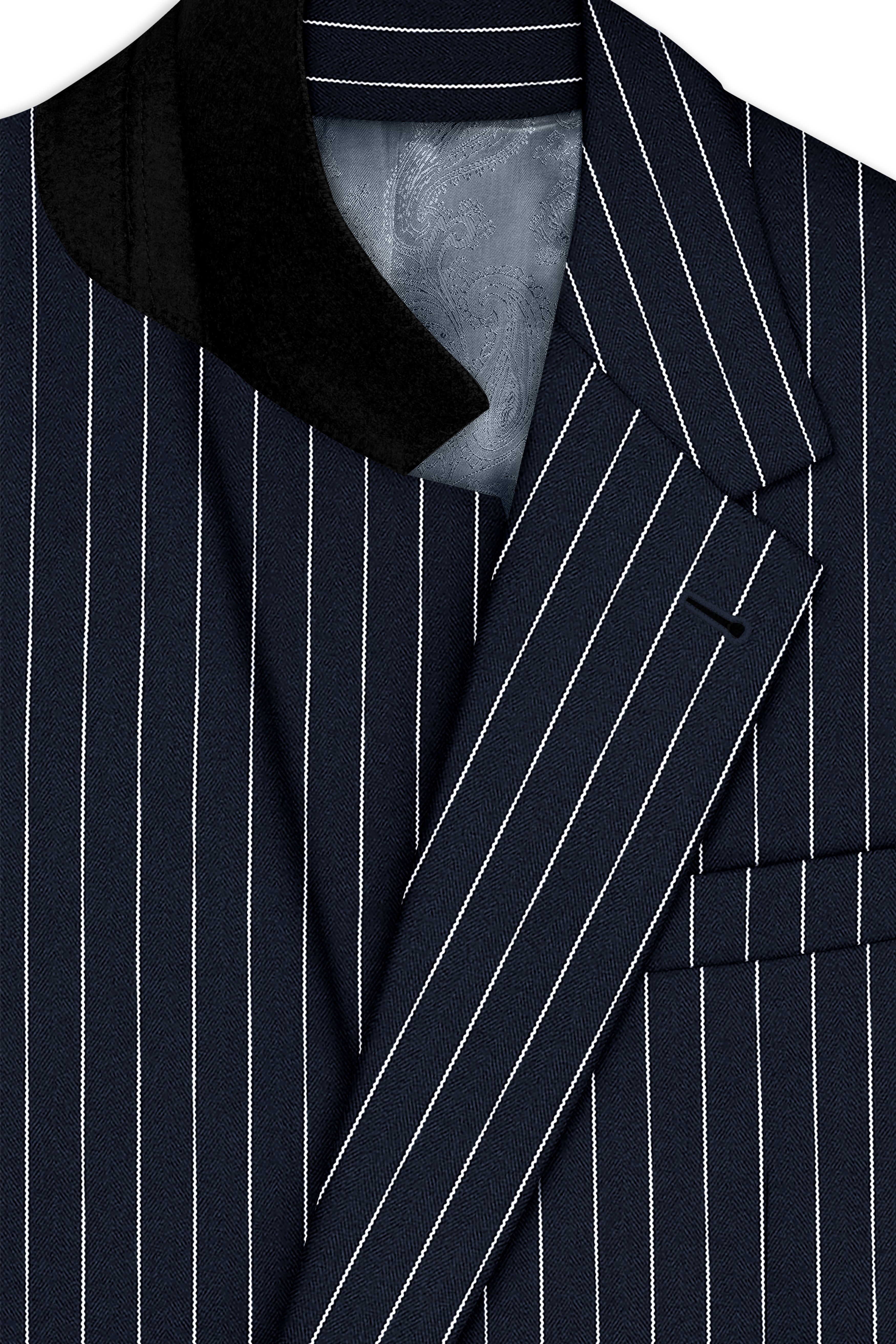 Echelon-Vulcan Blue Herringbone Striped Wool Rich Slight Stretch Single Breasted Suit