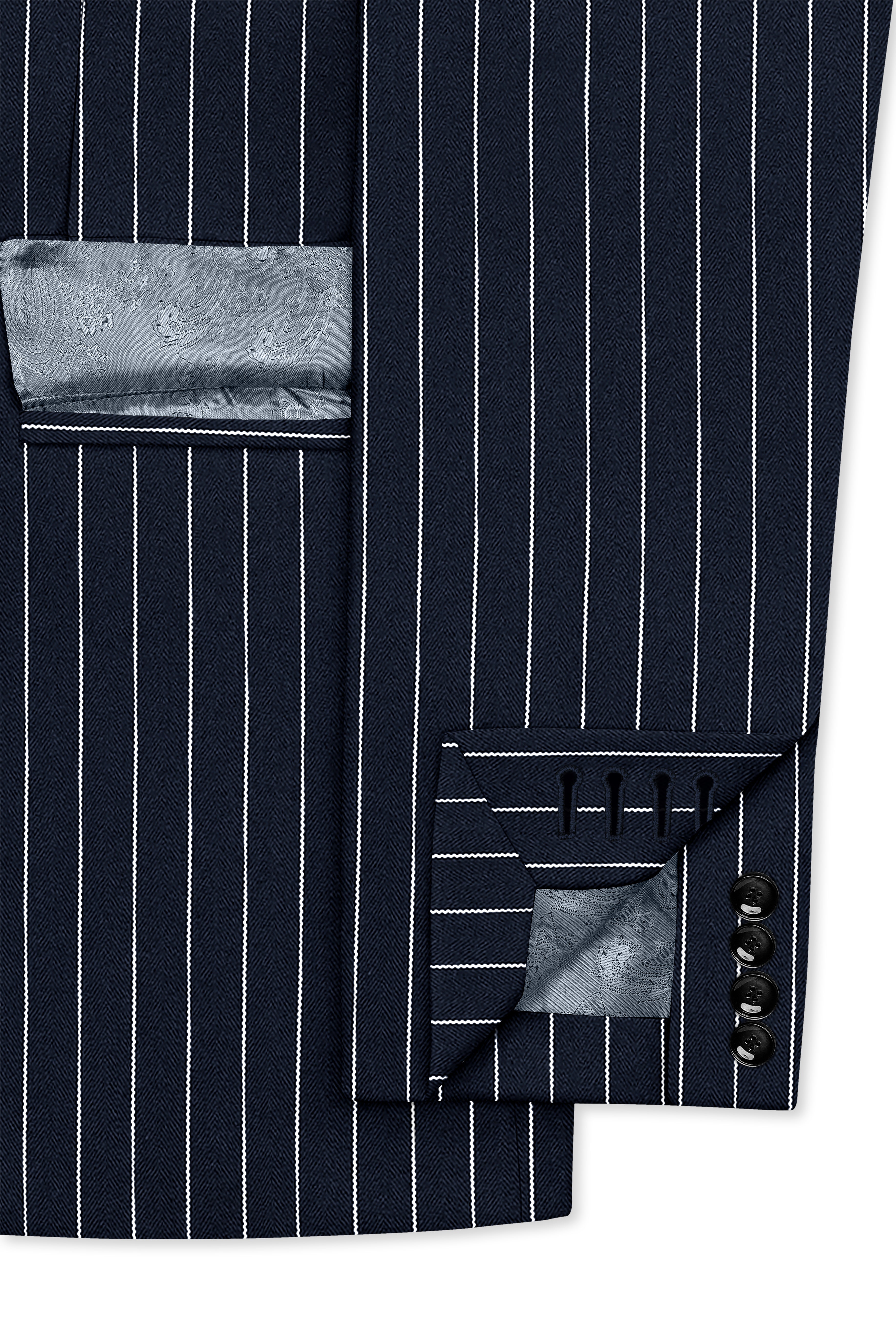 Echelon-Vulcan Blue Herringbone Striped Wool Rich Slight Stretch Single Breasted Suit