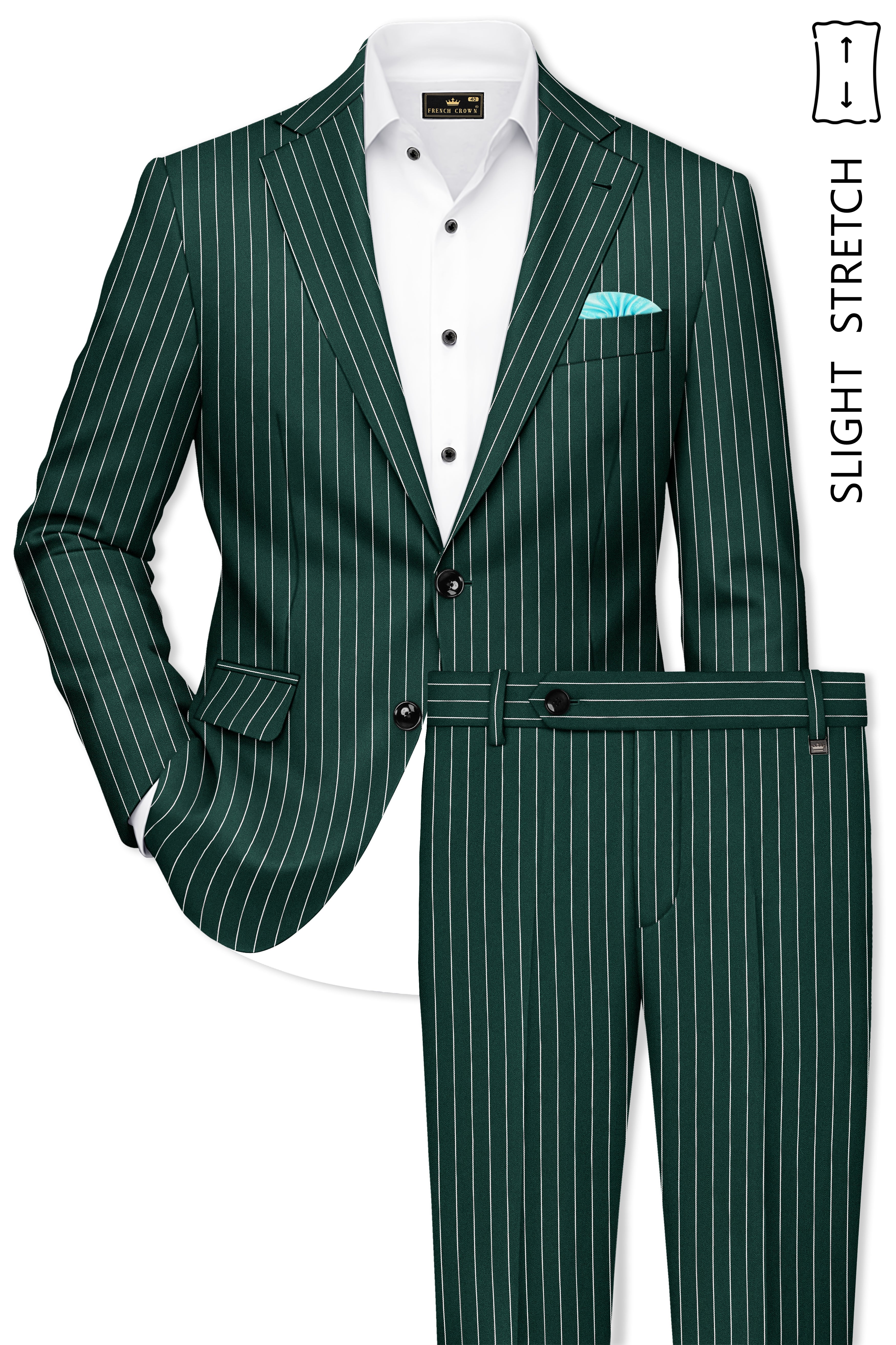 Arbor-Timber Green Herringbone Striped Wool Rich Slight Stretch Single Breasted Suit