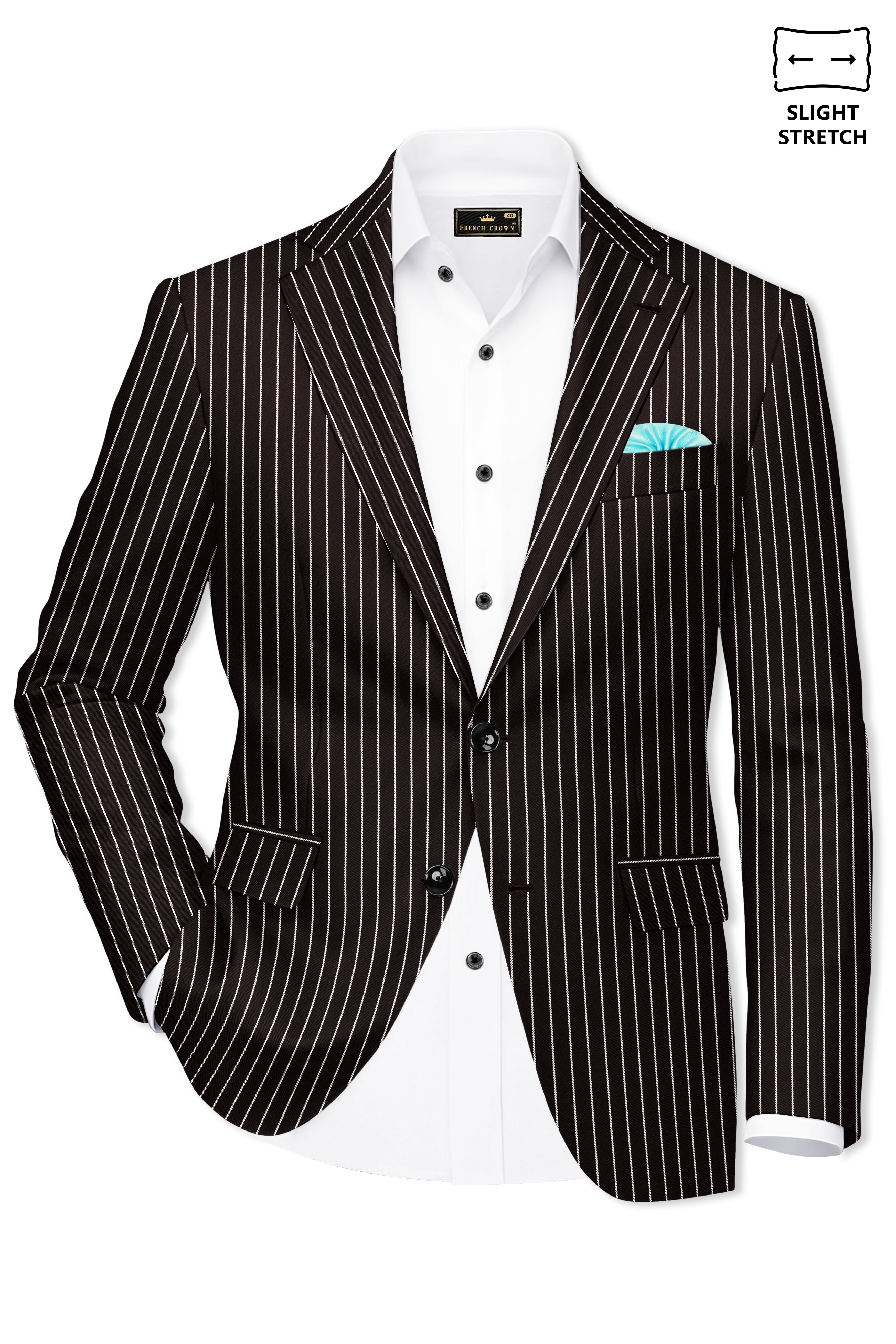 Bastion-Gondola Brown And Bright White Chalk Striped Wool Rich Slight Stretch Single Breasted Suit
