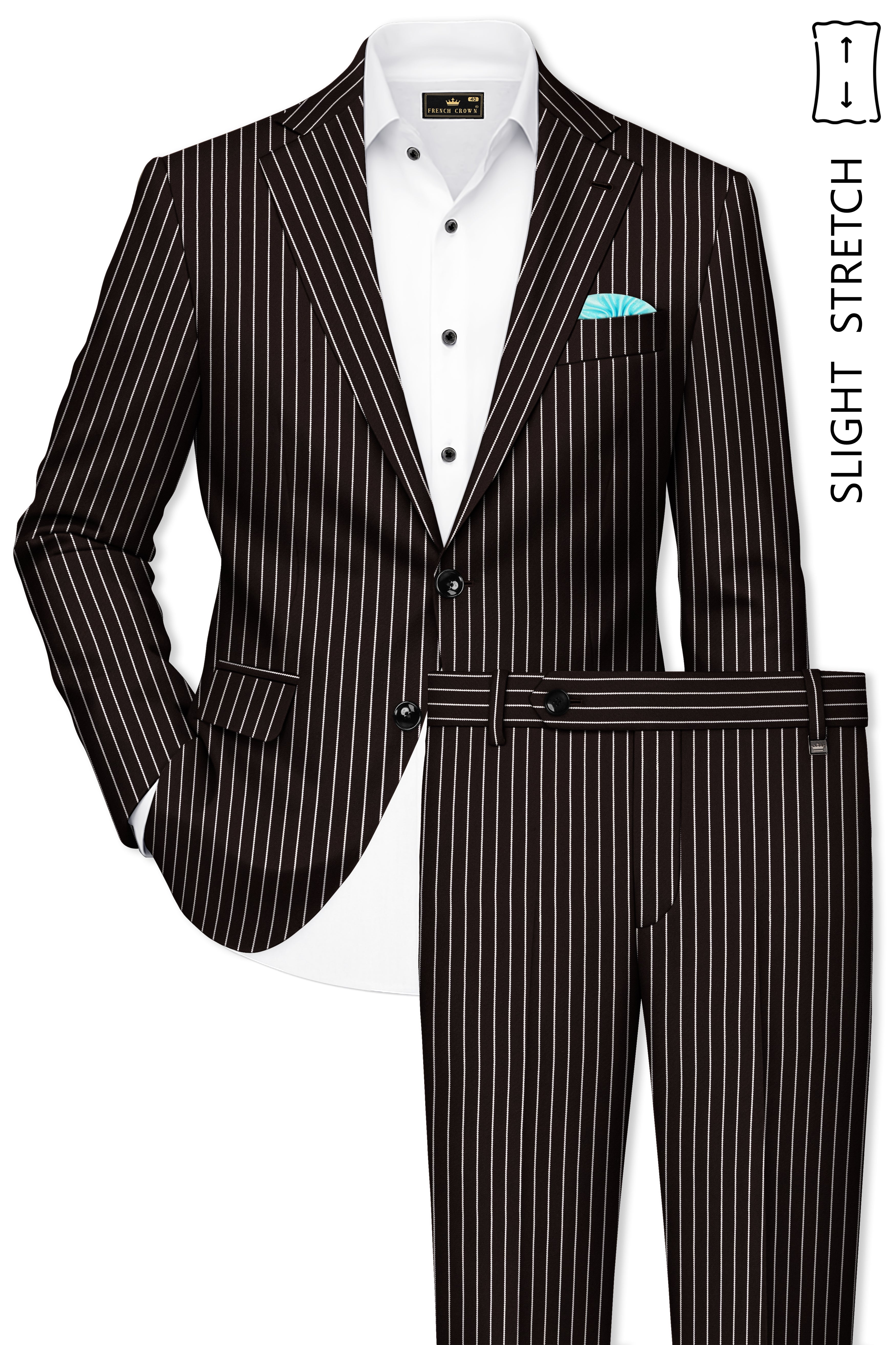 Bastion-Gondola Brown And Bright White Chalk Striped Wool Rich Slight Stretch Single Breasted Suit