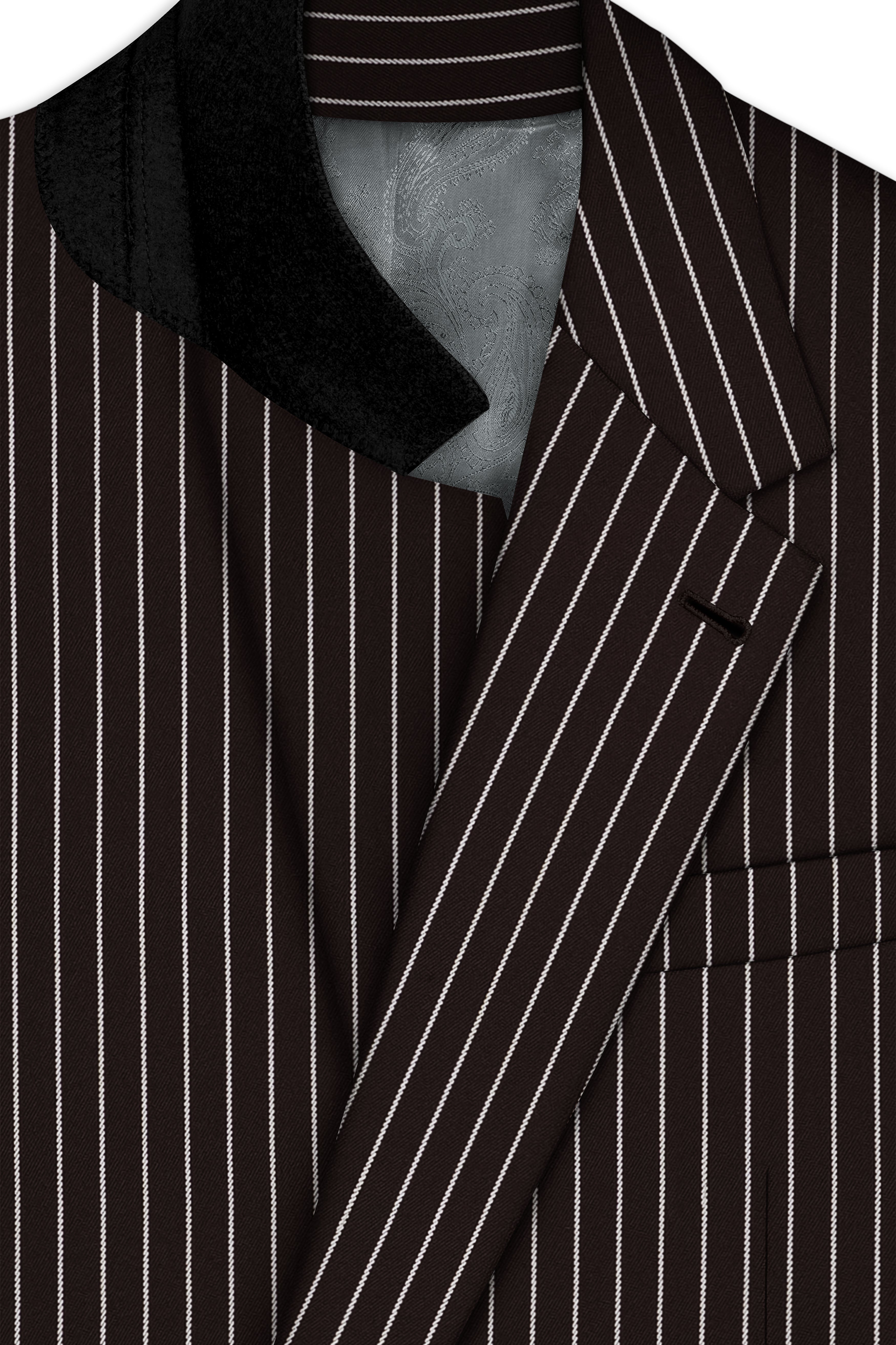 Bastion-Gondola Brown And Bright White Chalk Striped Wool Rich Slight Stretch Single Breasted Suit
