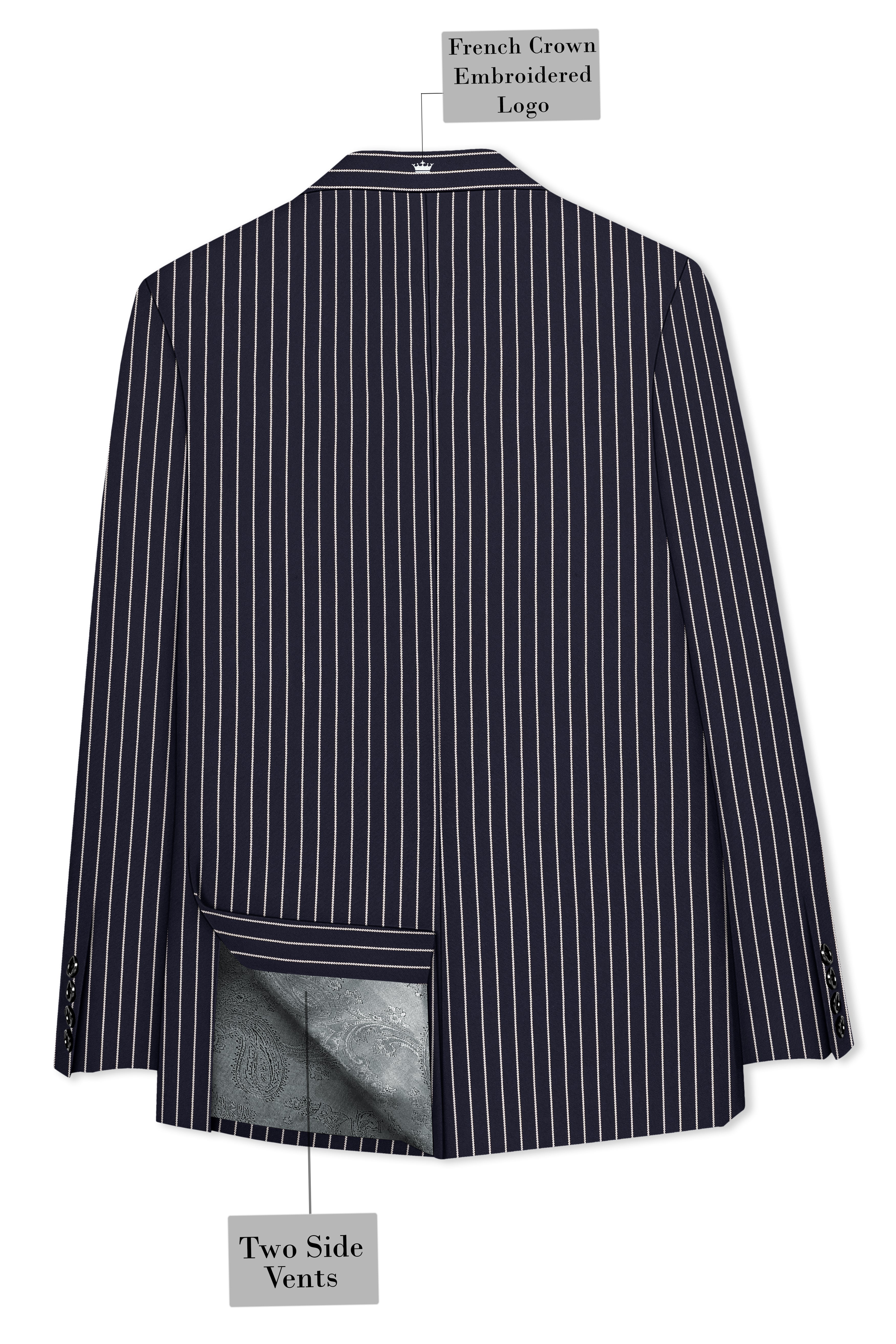 Maris-Baltic Sea Blue And Bright White Chalk Striped Wool Rich Slight Stretch Single Breasted Suit