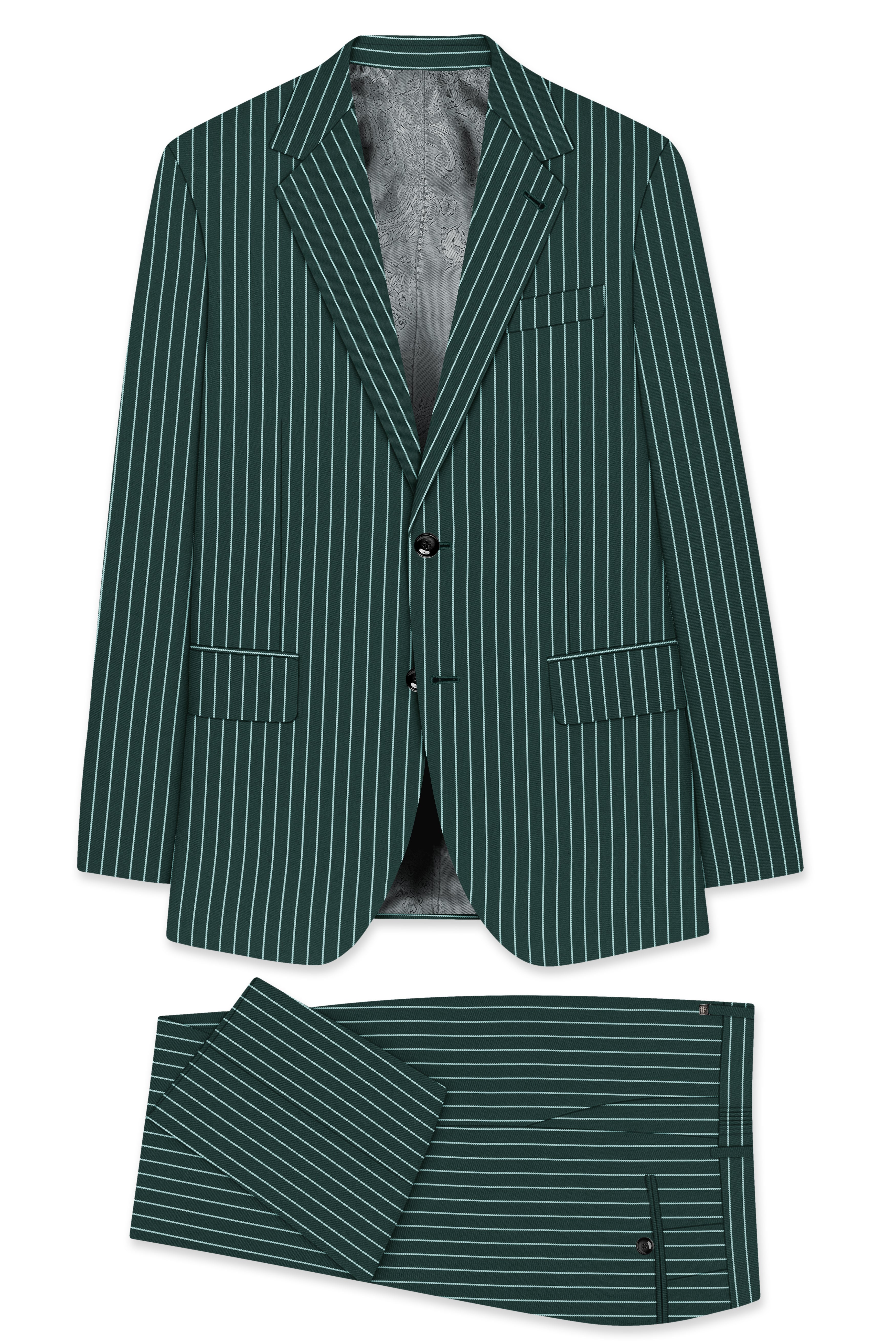 Forenza-Jungle Green And Bright White Chalk Striped Wool Rich Slight Stretch Single Breasted Suit