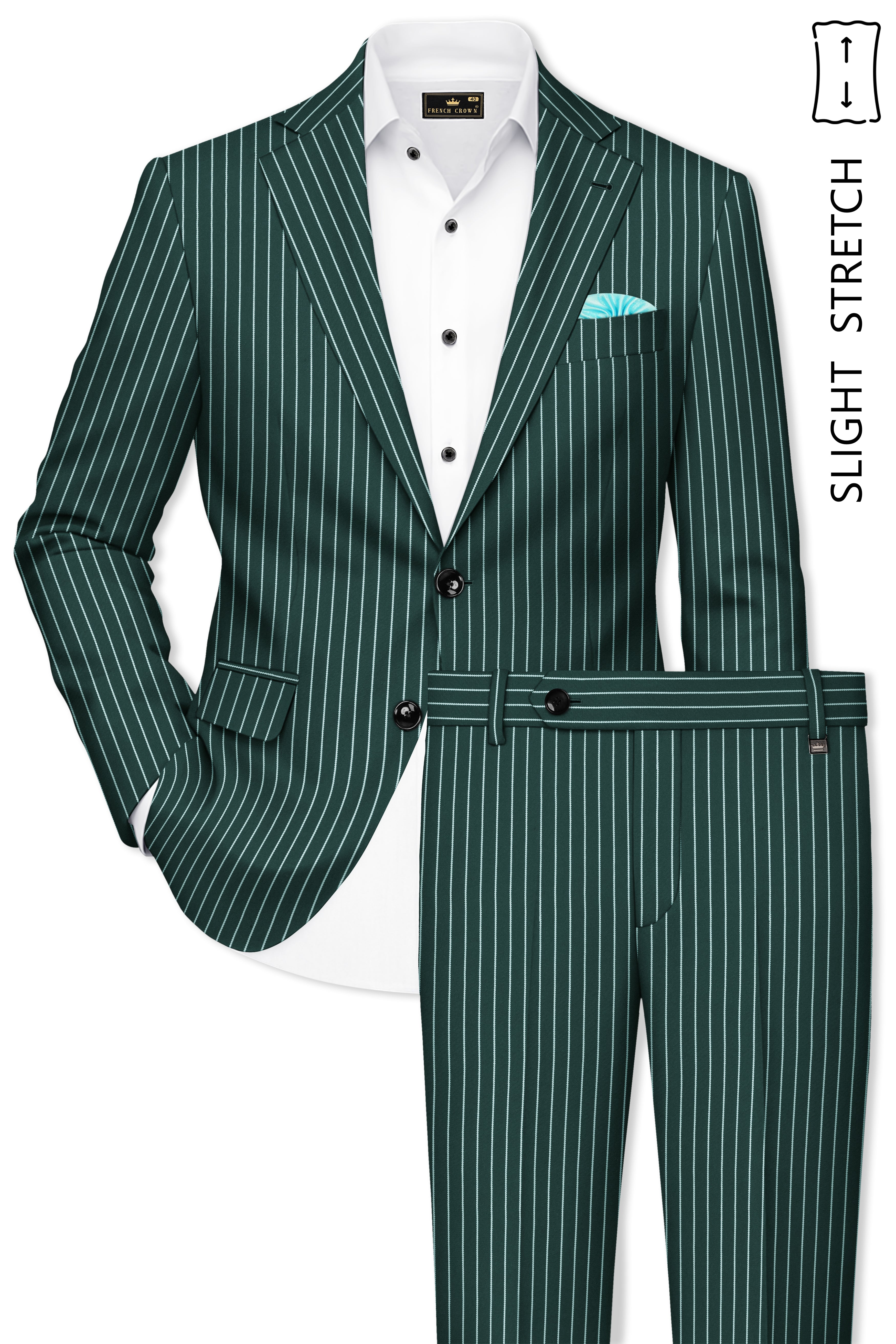 Forenza-Jungle Green And Bright White Chalk Striped Wool Rich Slight Stretch Single Breasted Suit
