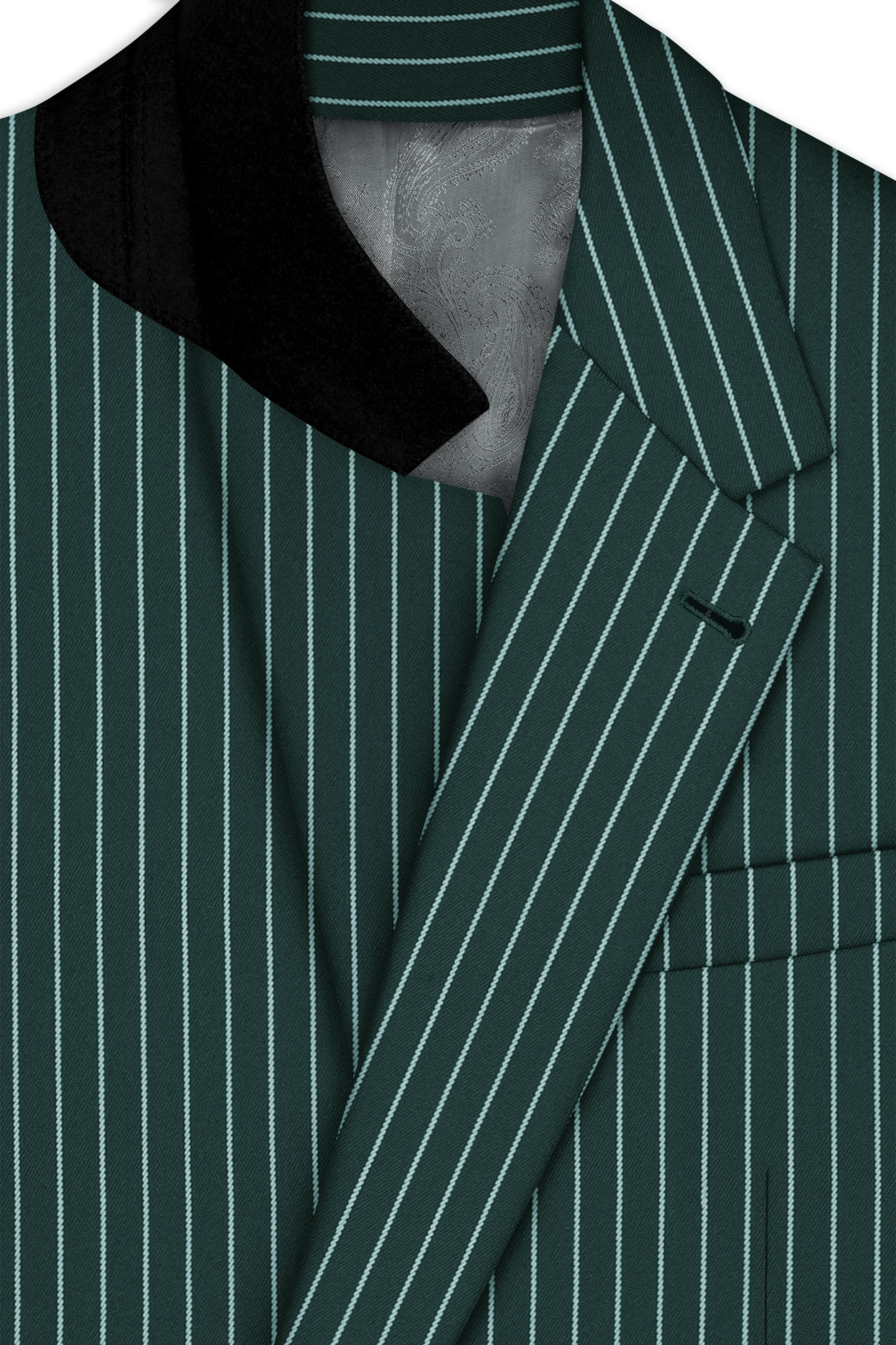 Forenza-Jungle Green And Bright White Chalk Striped Wool Rich Slight Stretch Single Breasted Suit