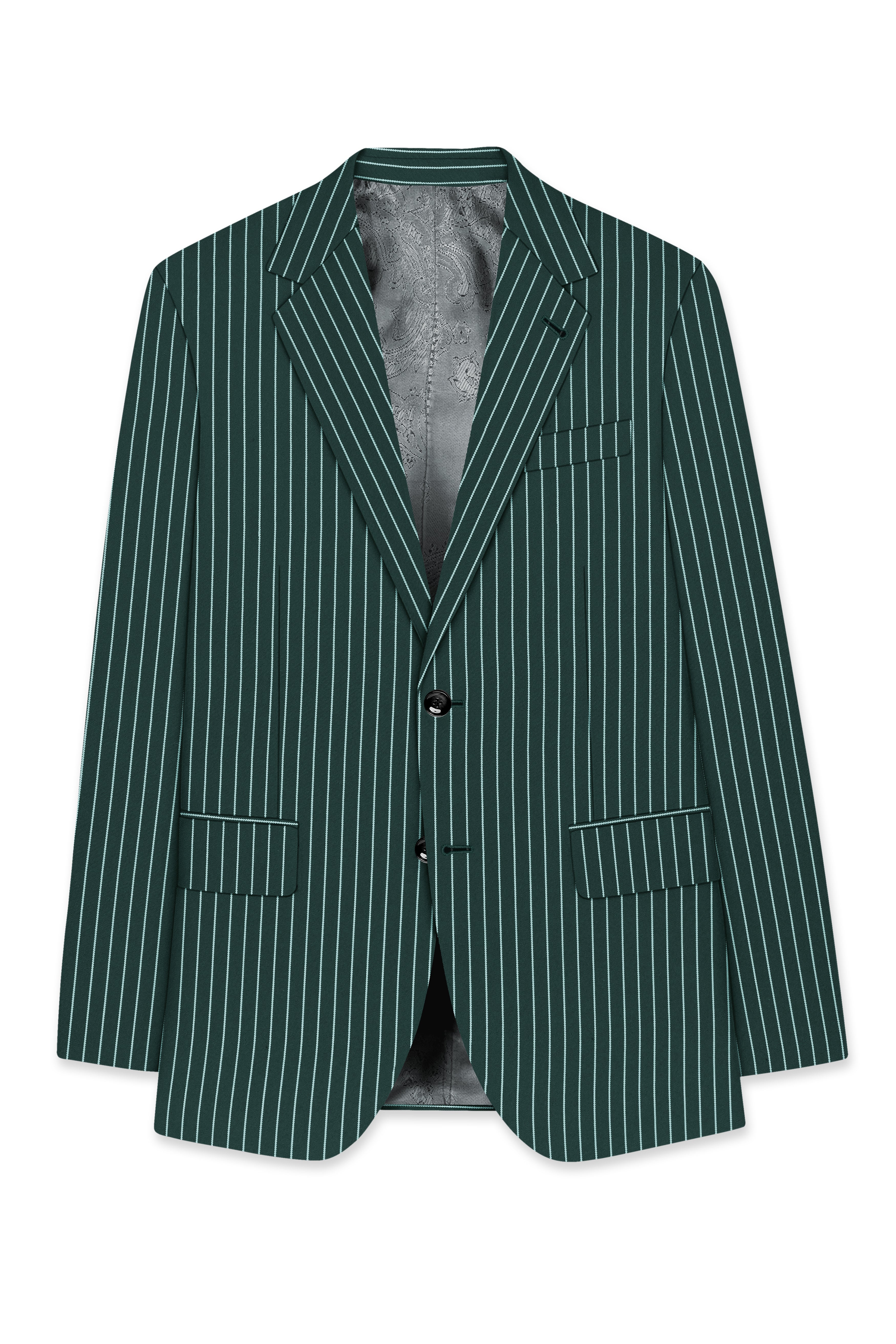 Forenza-Jungle Green And Bright White Chalk Striped Wool Rich Slight Stretch Single Breasted Suit