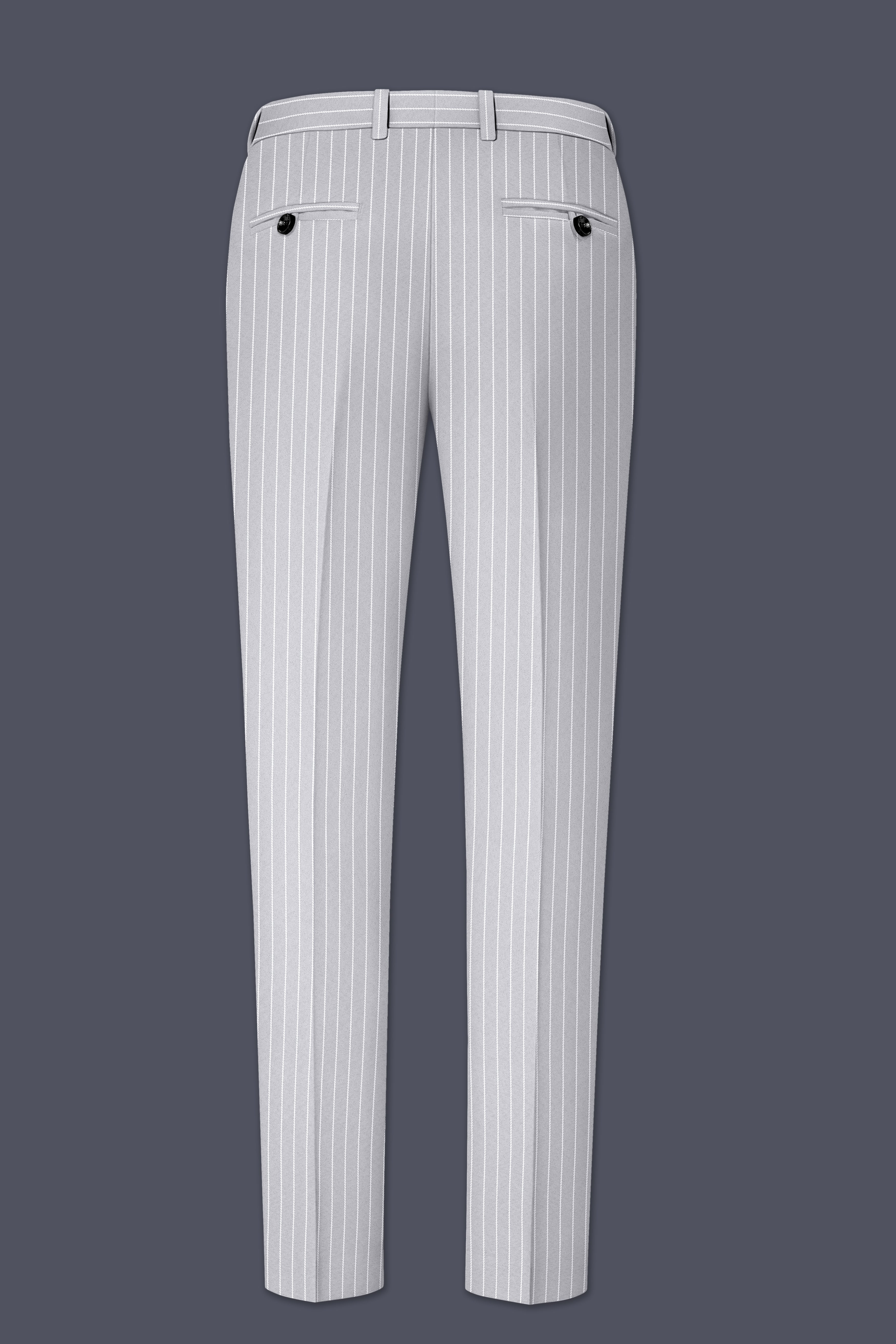 Sterlan-Goose Gray And Bright White Chalk Striped Wool Rich Slight Stretch Single Breasted Suit
