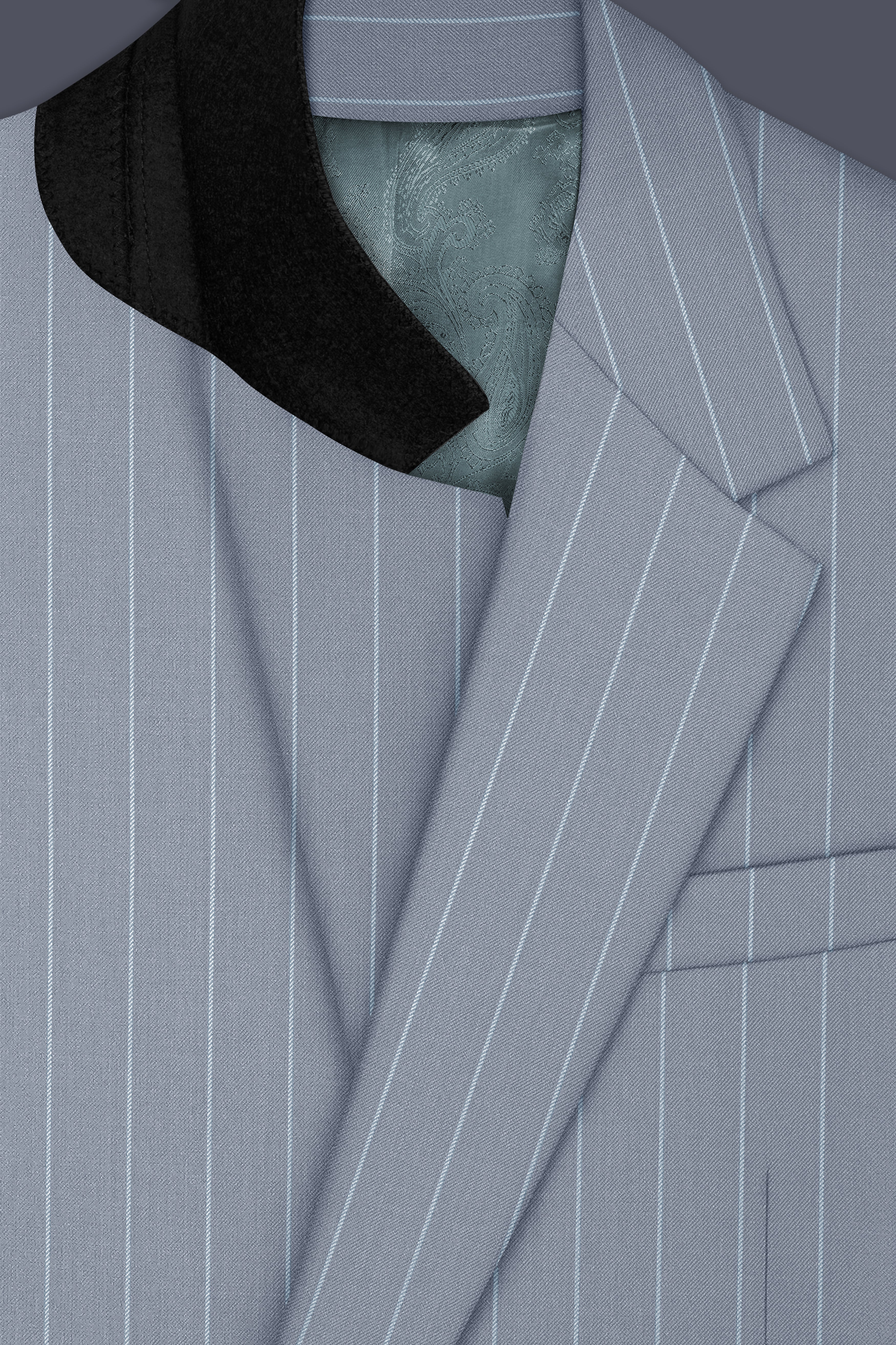 Prestige-Regent Gray And Bright White Chalk Striped Wool Rich Slight Stretch Single Breasted Suit