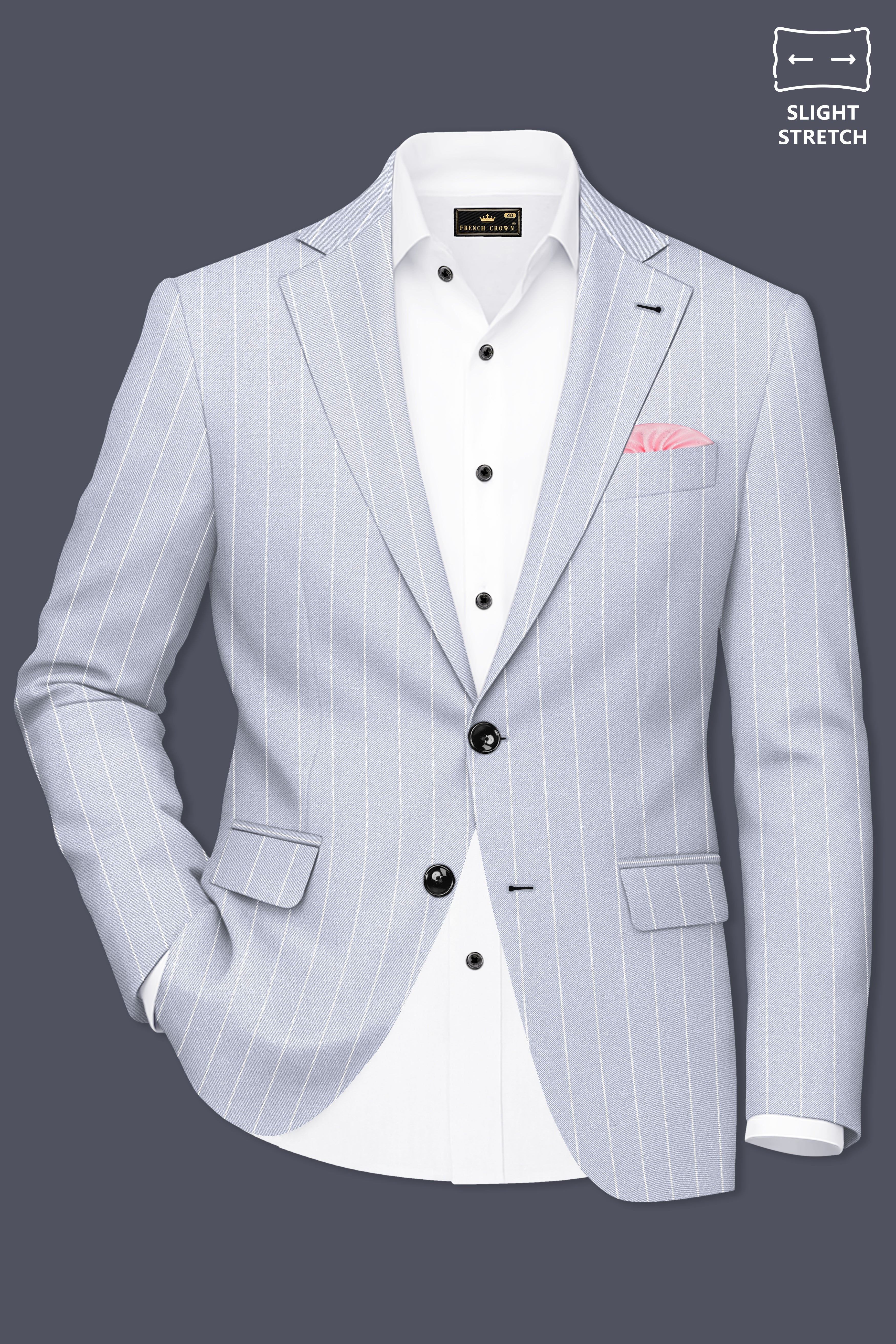 Axiom-Loblolly Gray And Bright White Chalk Striped Wool Rich Slight Stretch Single Breasted Suit