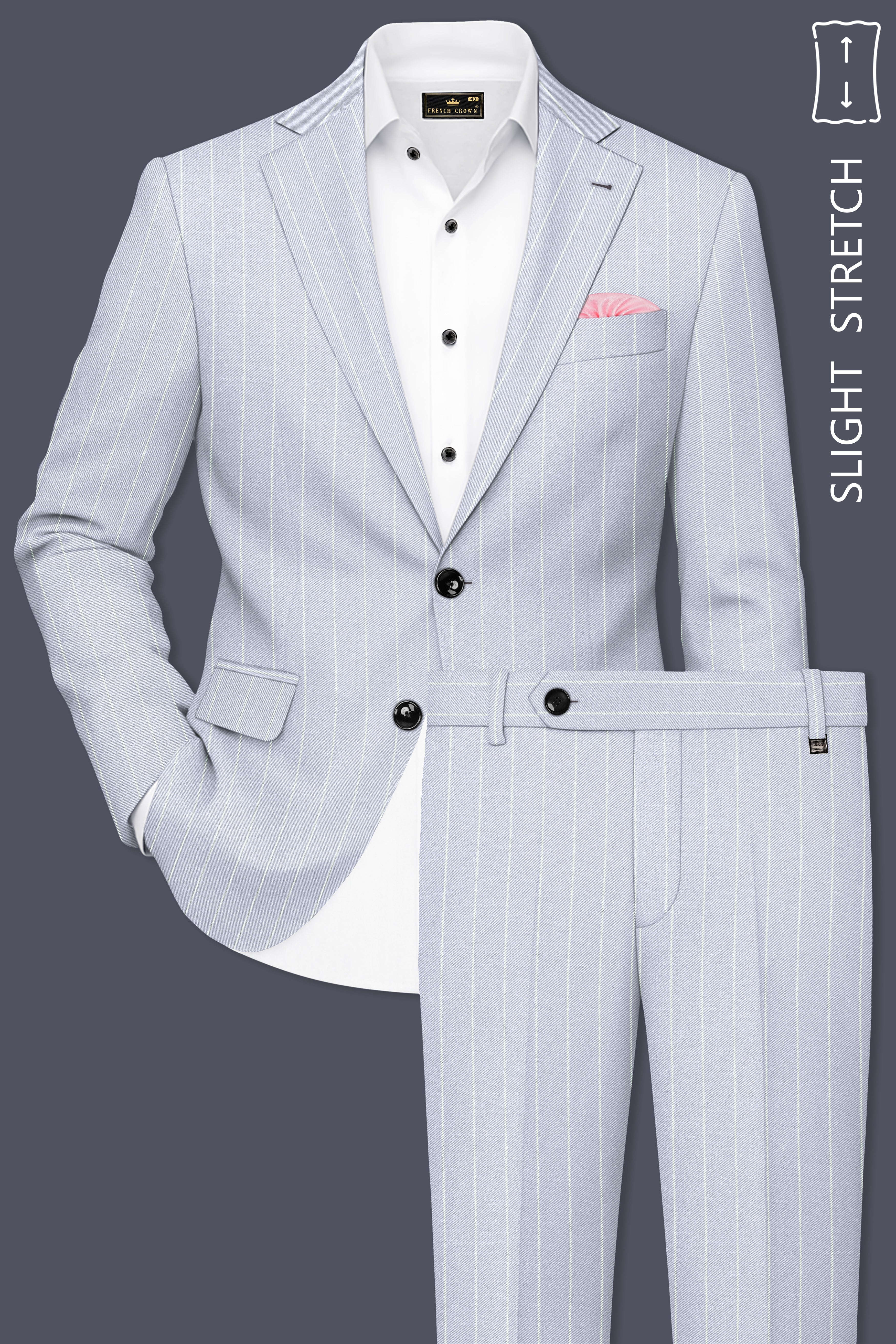 Axiom-Loblolly Gray And Bright White Chalk Striped Wool Rich Slight Stretch Single Breasted Suit