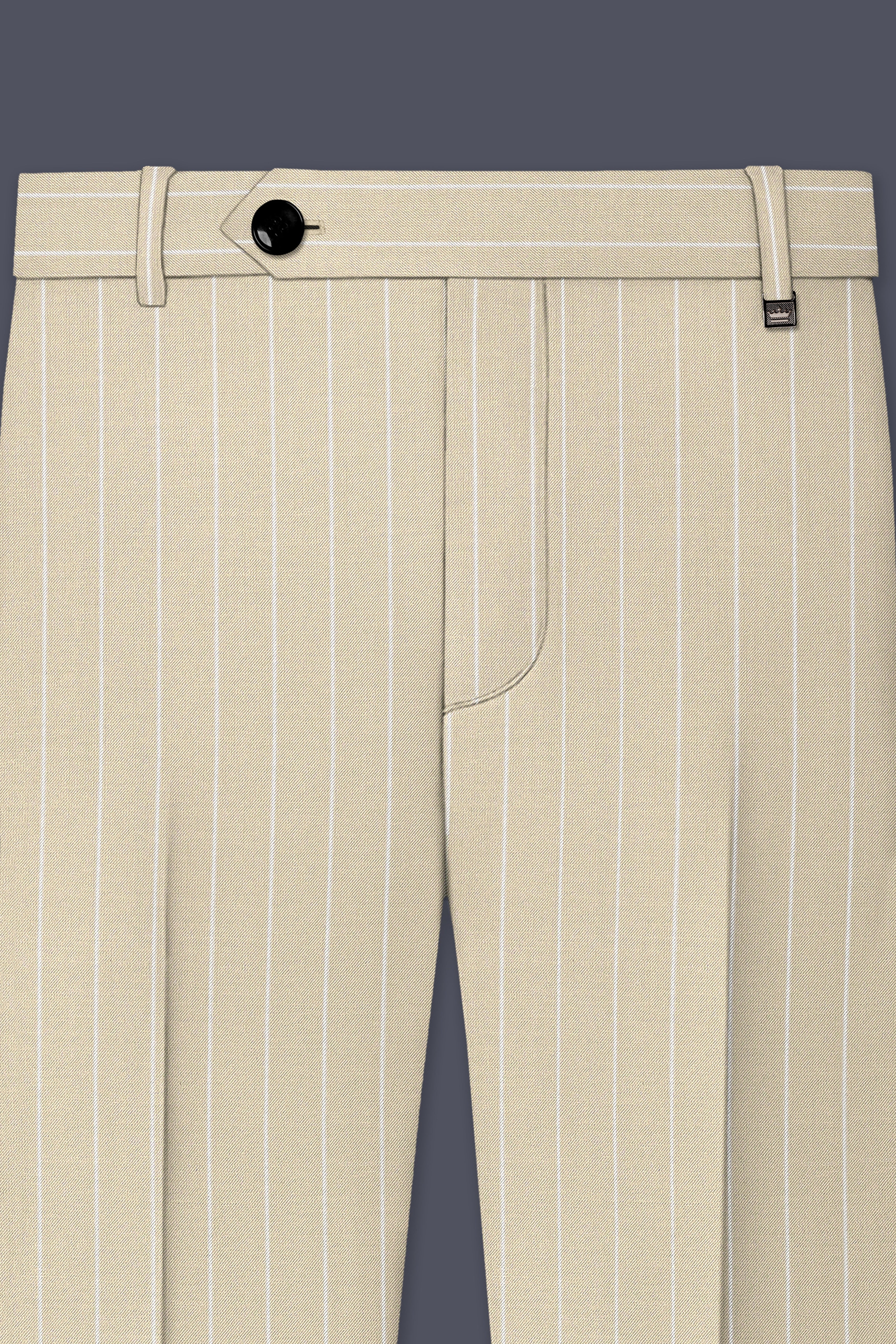 Lumier-Akaroa Cream And Bright White Chalk Striped Wool Rich Slight Stretch Single Breasted Suit