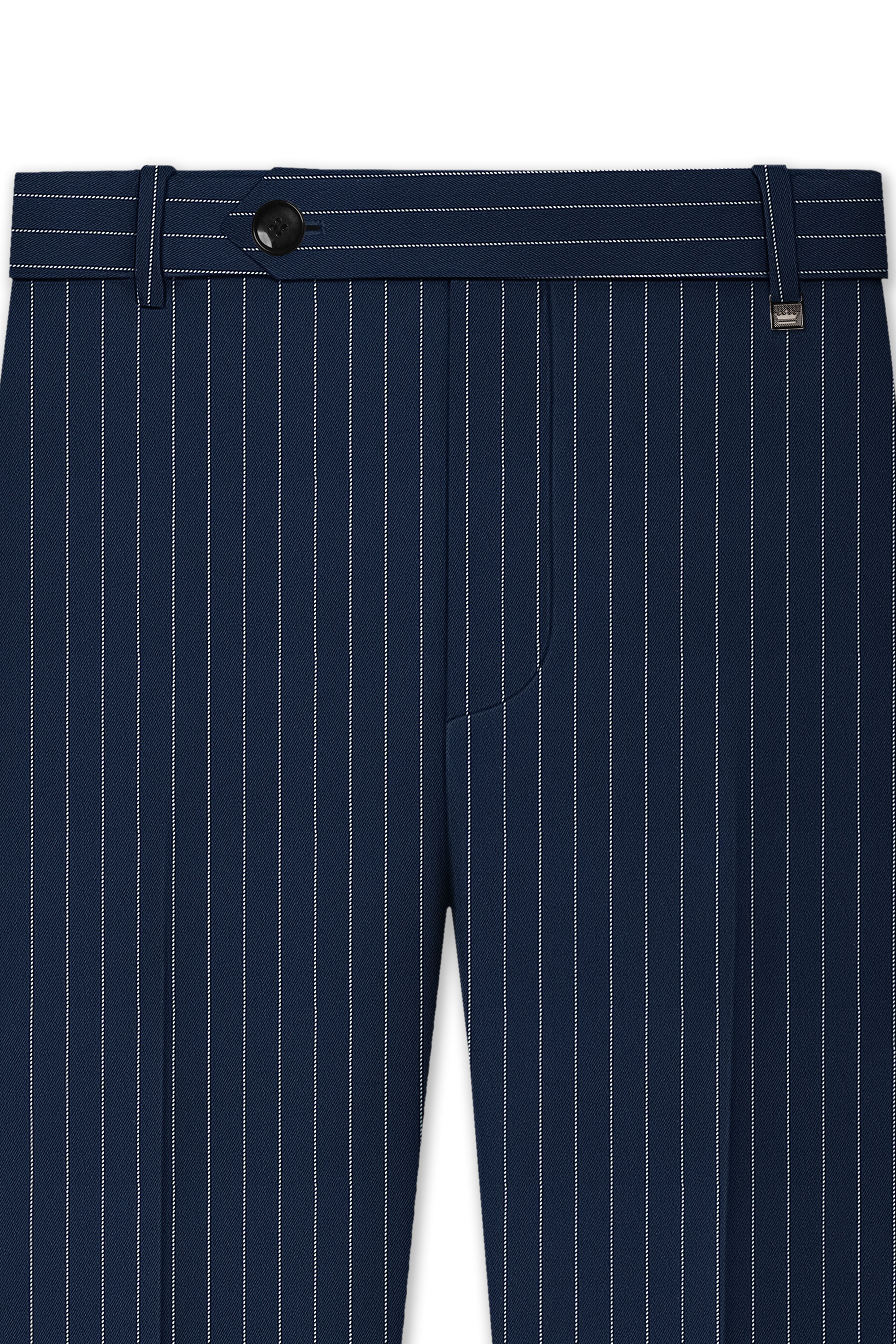 Veritus-Zodiac Blue And Bright White Chalk Striped Wool Rich Slight Stretch Double Breasted Suit