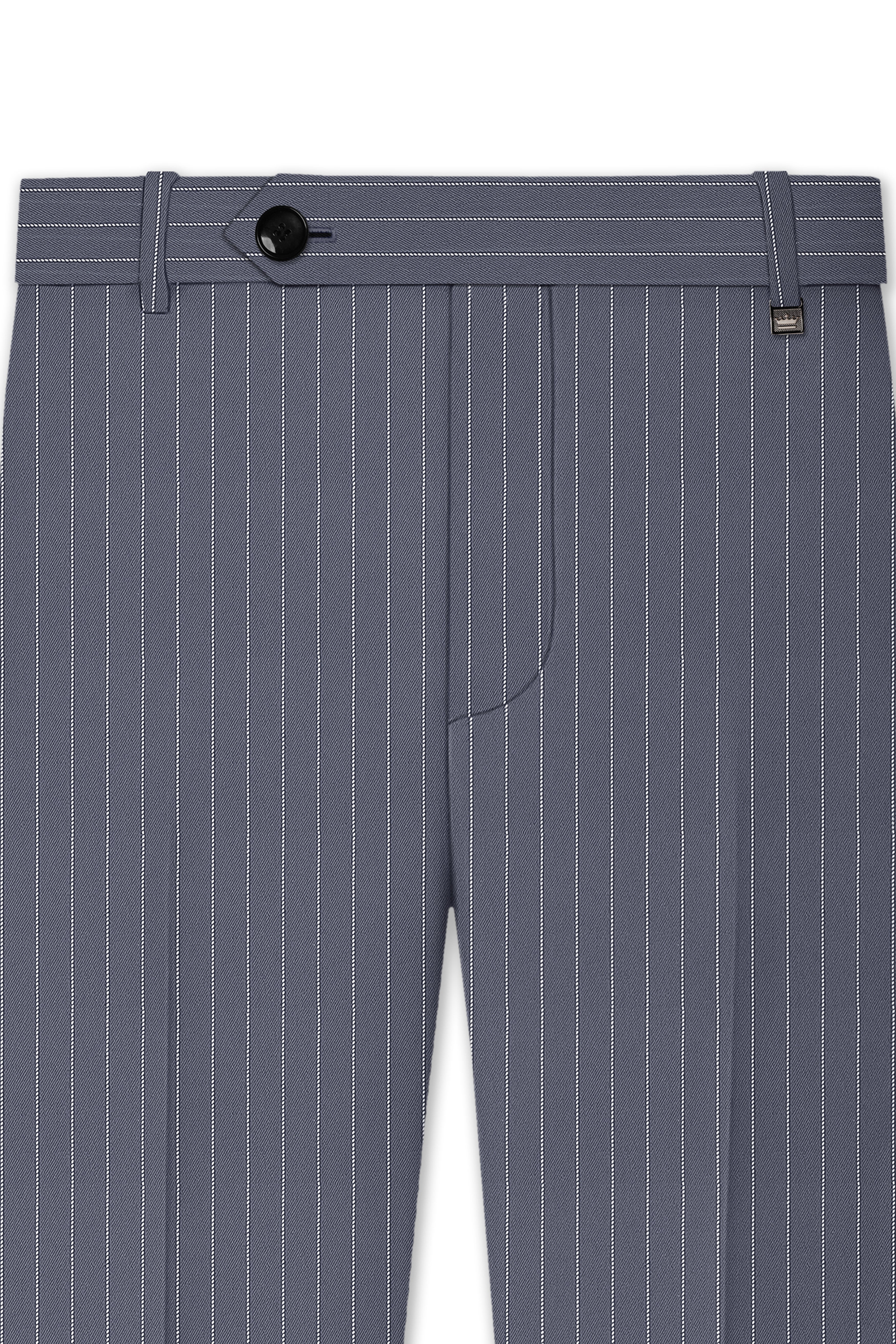 Monarch-Shark Gray And Bright White Chalk Striped Wool Rich Slight Stretch Double Breasted Suit