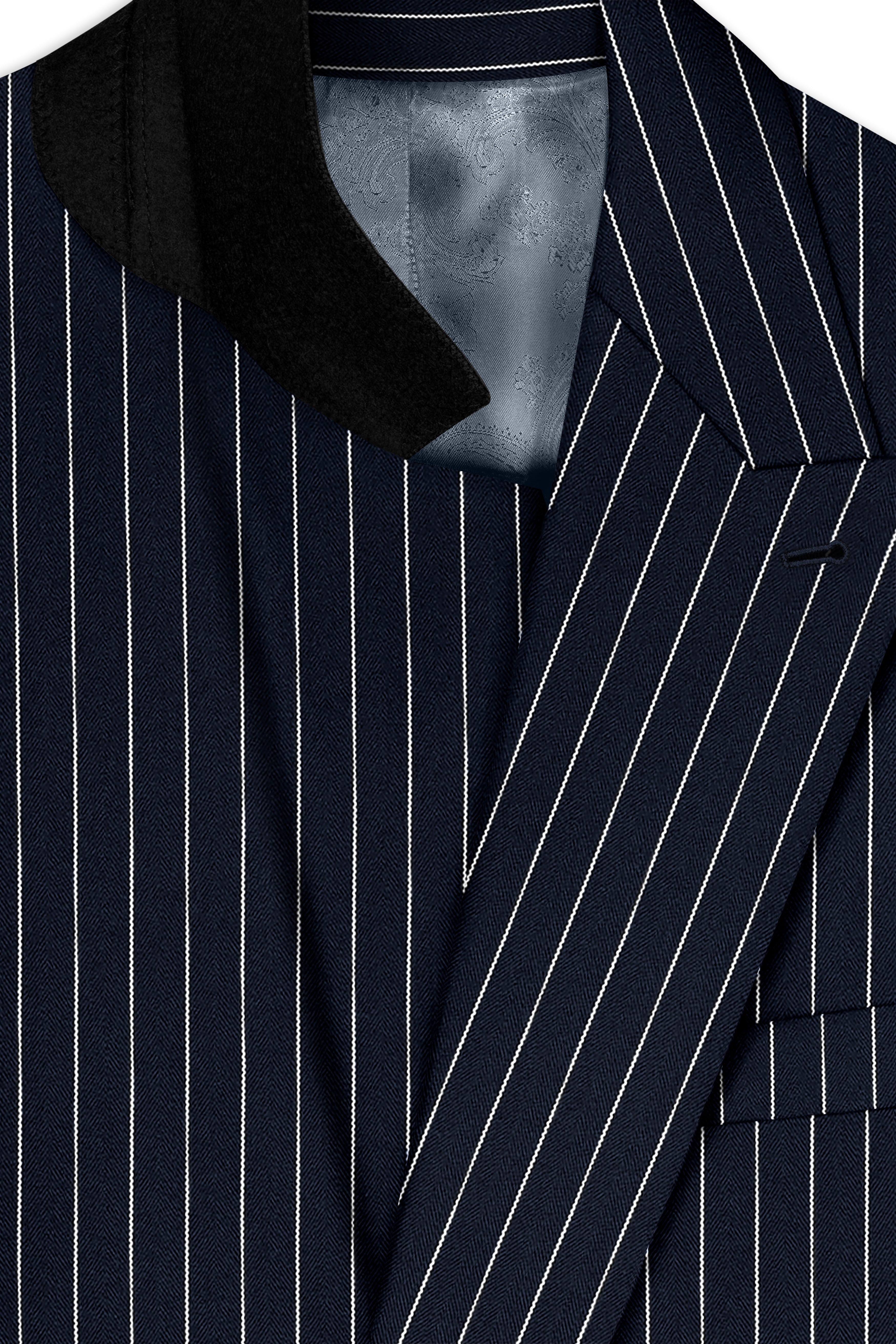 Echelon-Vulcan Blue Herringbone Striped Wool Rich Slight Stretch Double Breasted Suit
