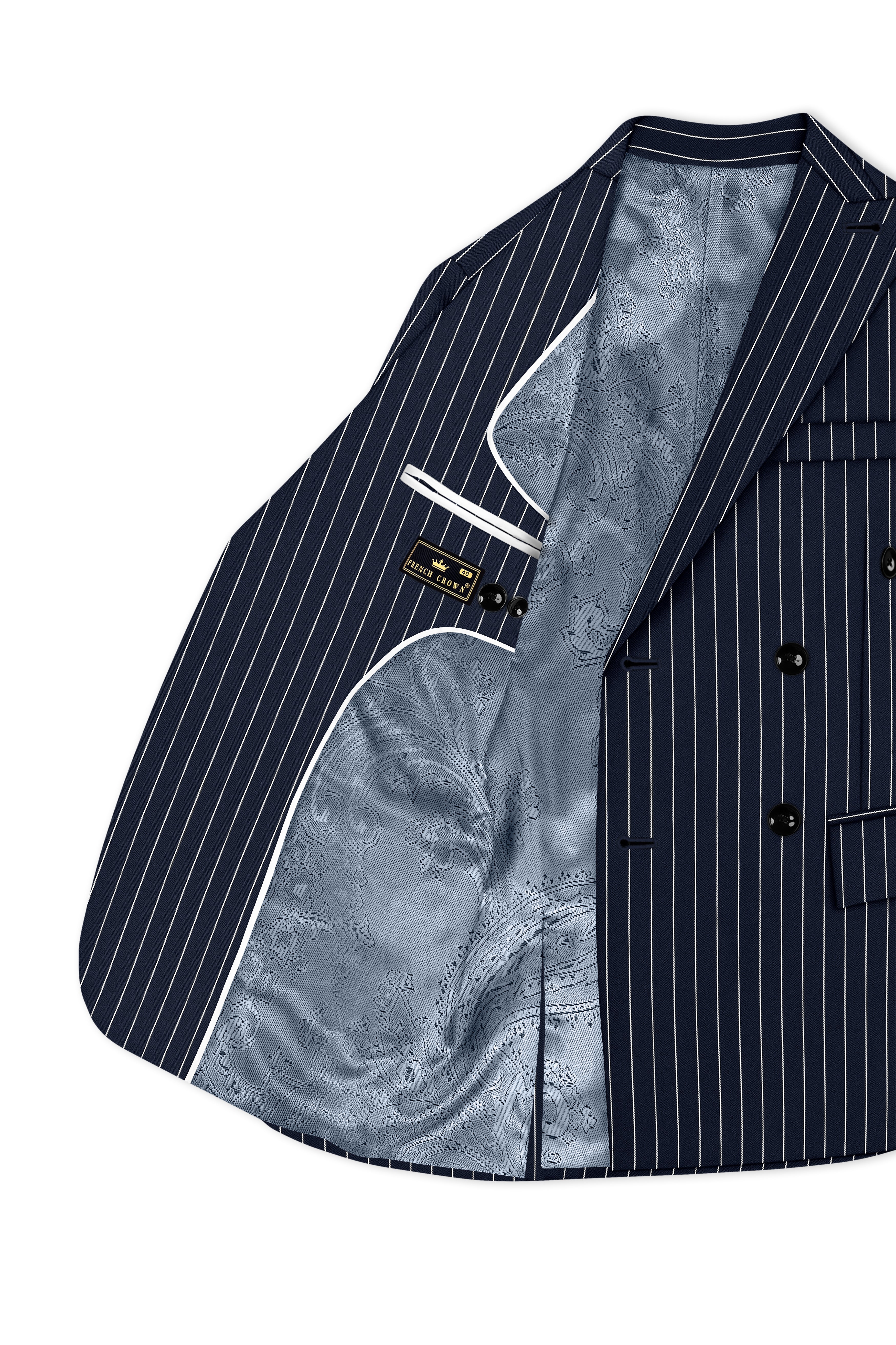 Echelon-Vulcan Blue Herringbone Striped Wool Rich Slight Stretch Double Breasted Suit