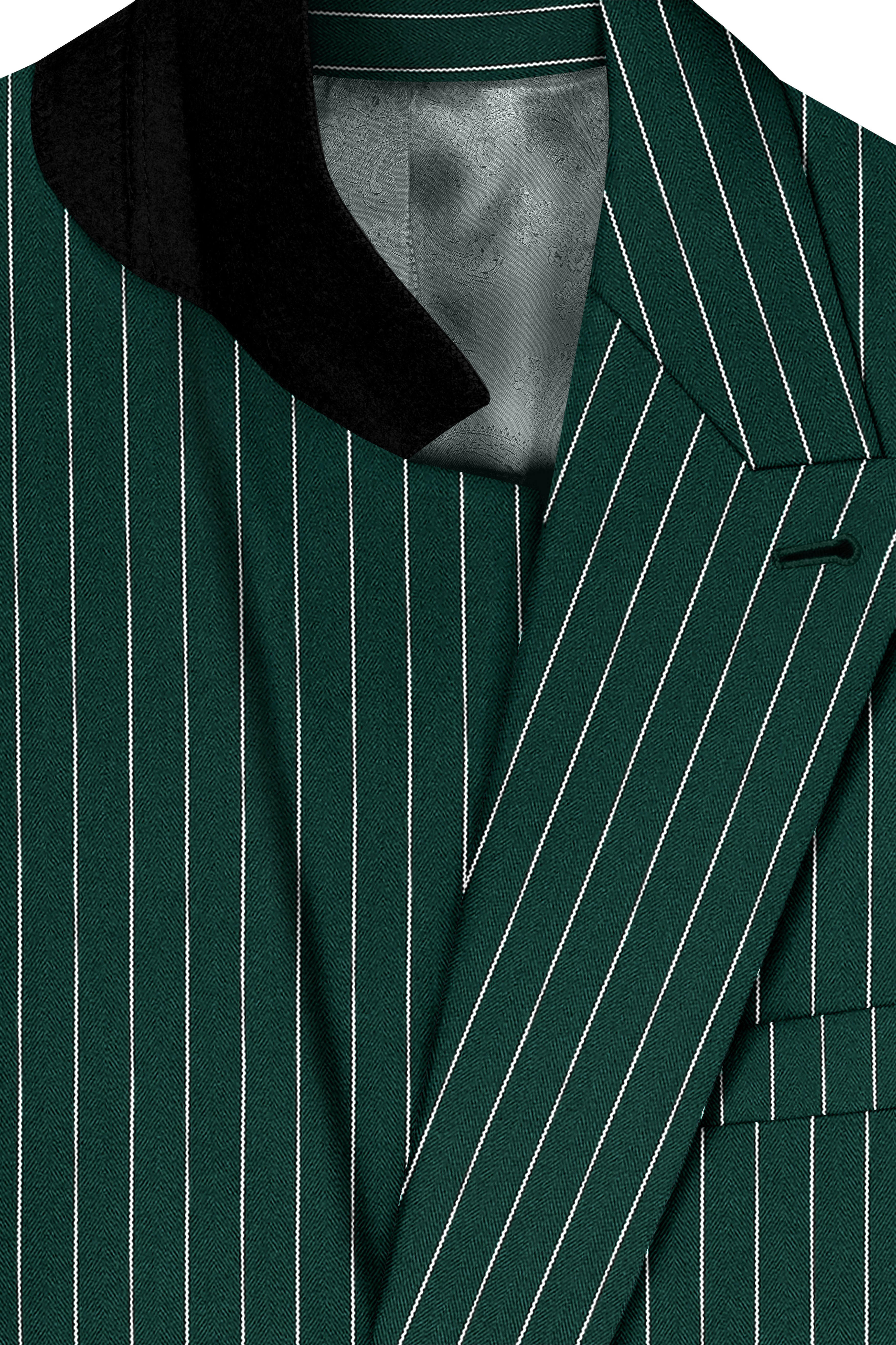 Arbor-Timber Green Herringbone Striped Wool Rich Slight Stretch Double Breasted Suit