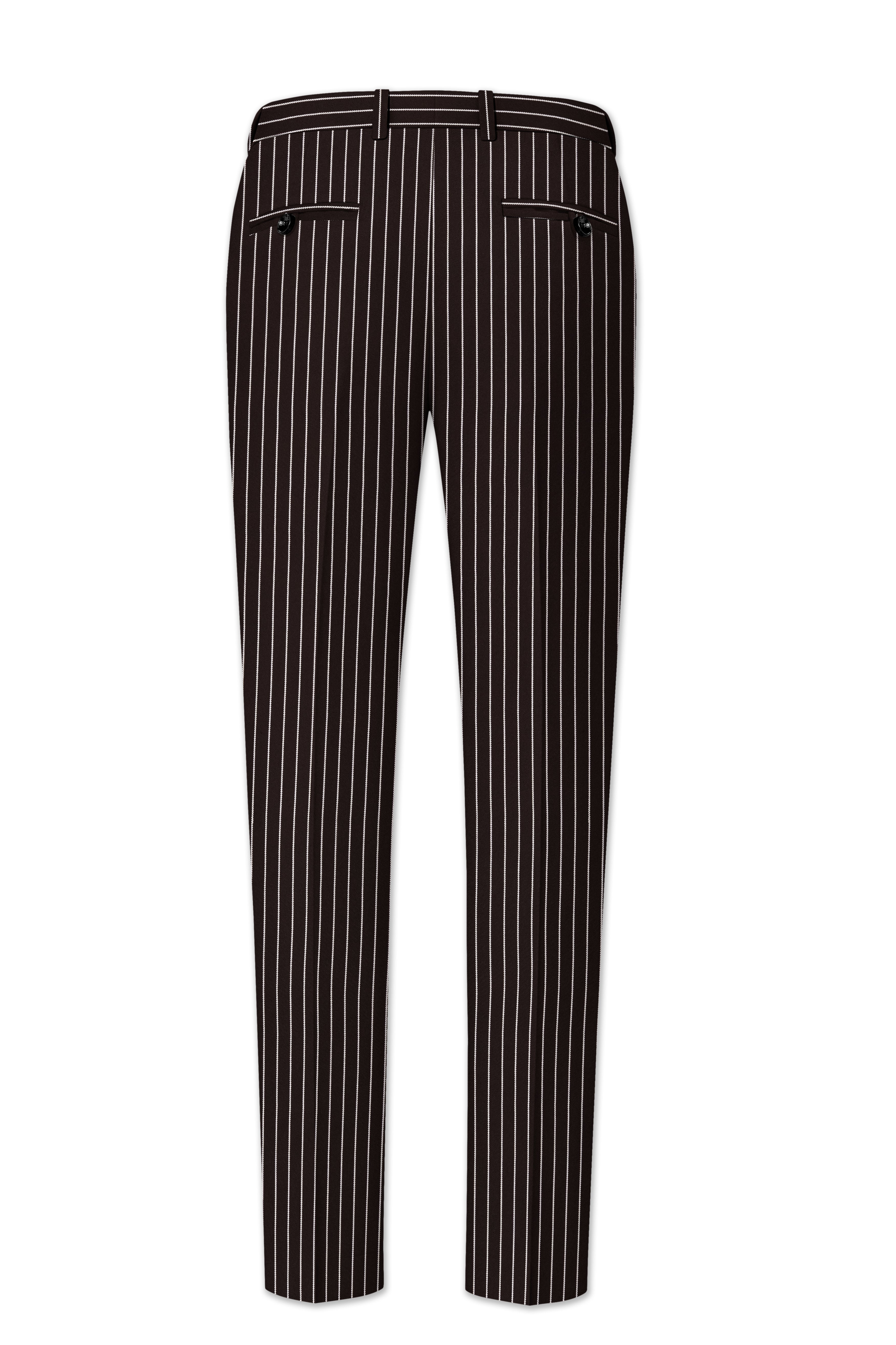 Bastion-Gondola Brown And Bright White Chalk Striped Wool Rich Slight Stretch Double Breasted Suit