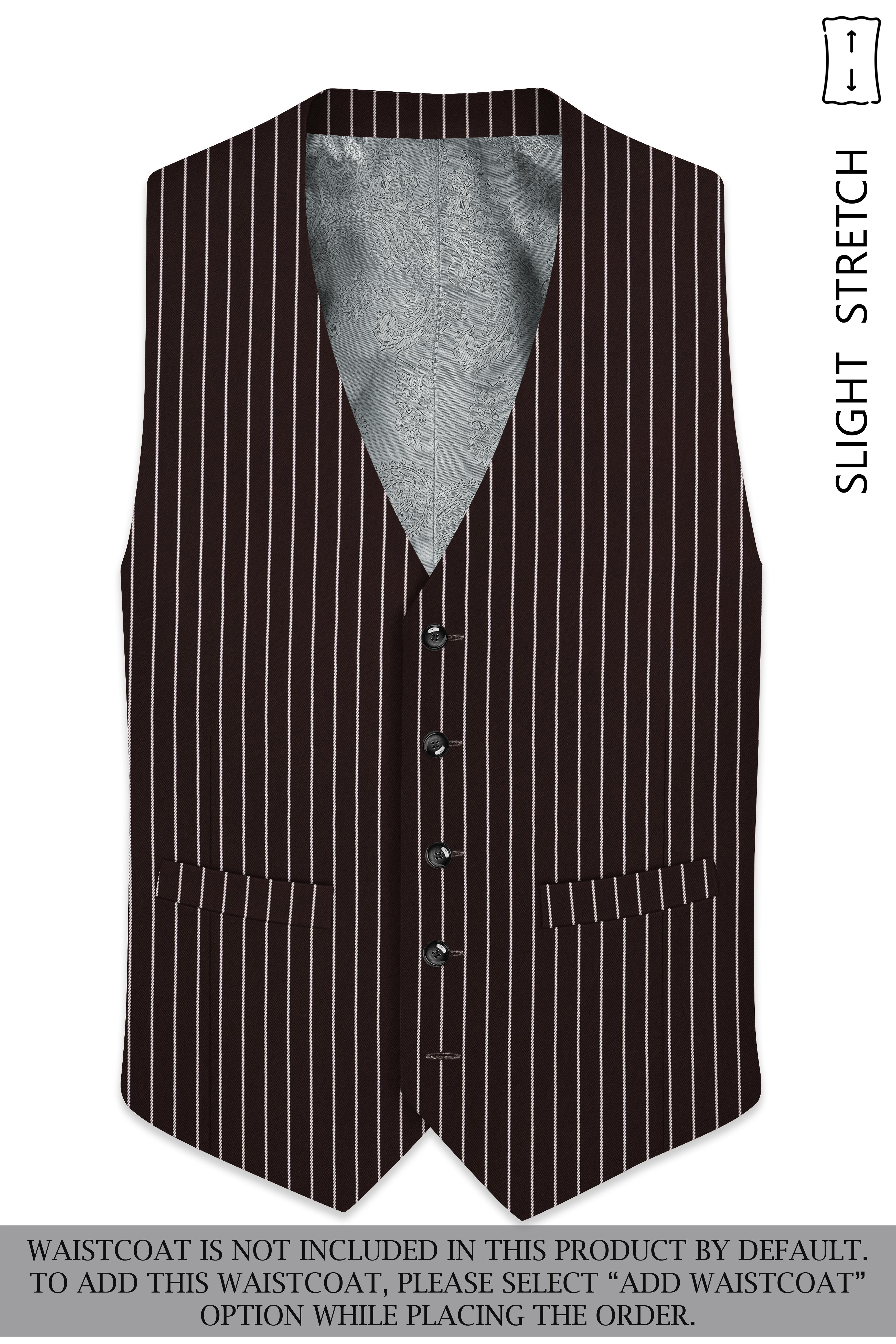 Bastion-Gondola Brown And Bright White Chalk Striped Wool Rich Slight Stretch Double Breasted Suit