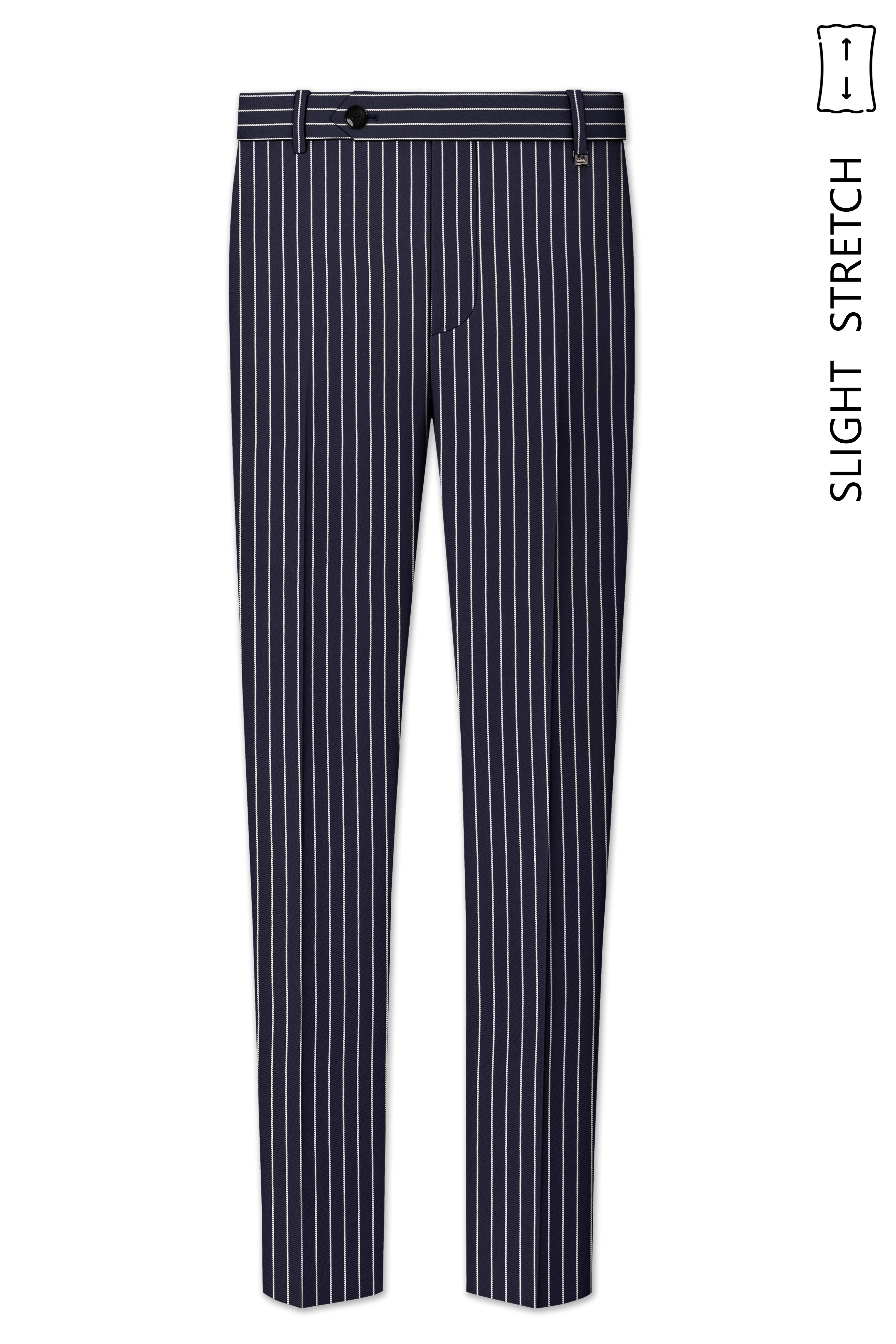 Maris-Baltic Sea Blue And Bright White Chalk Striped Wool Rich Slight Stretch Double Breasted Suit