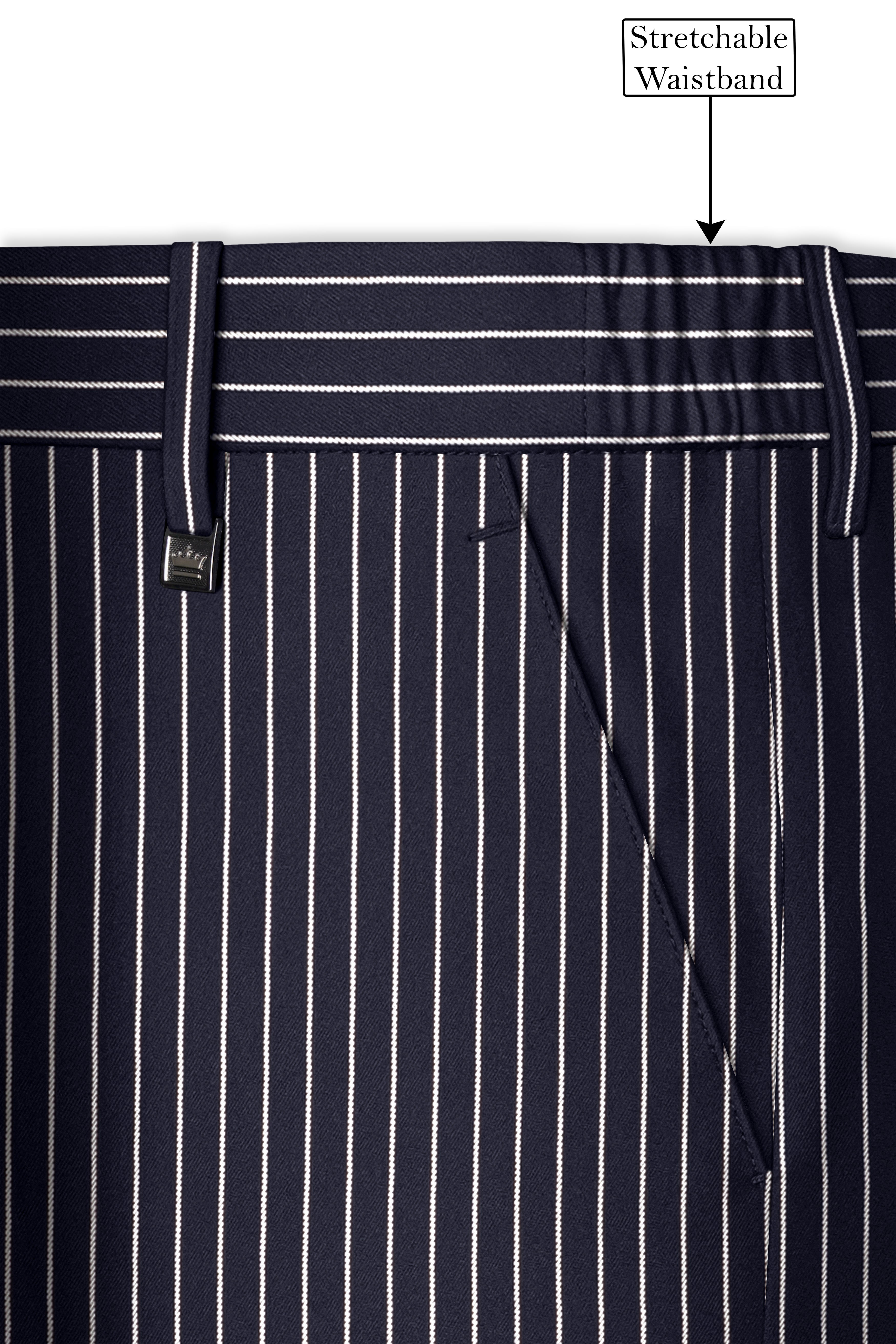 Maris-Baltic Sea Blue And Bright White Chalk Striped Wool Rich Slight Stretch Double Breasted Suit