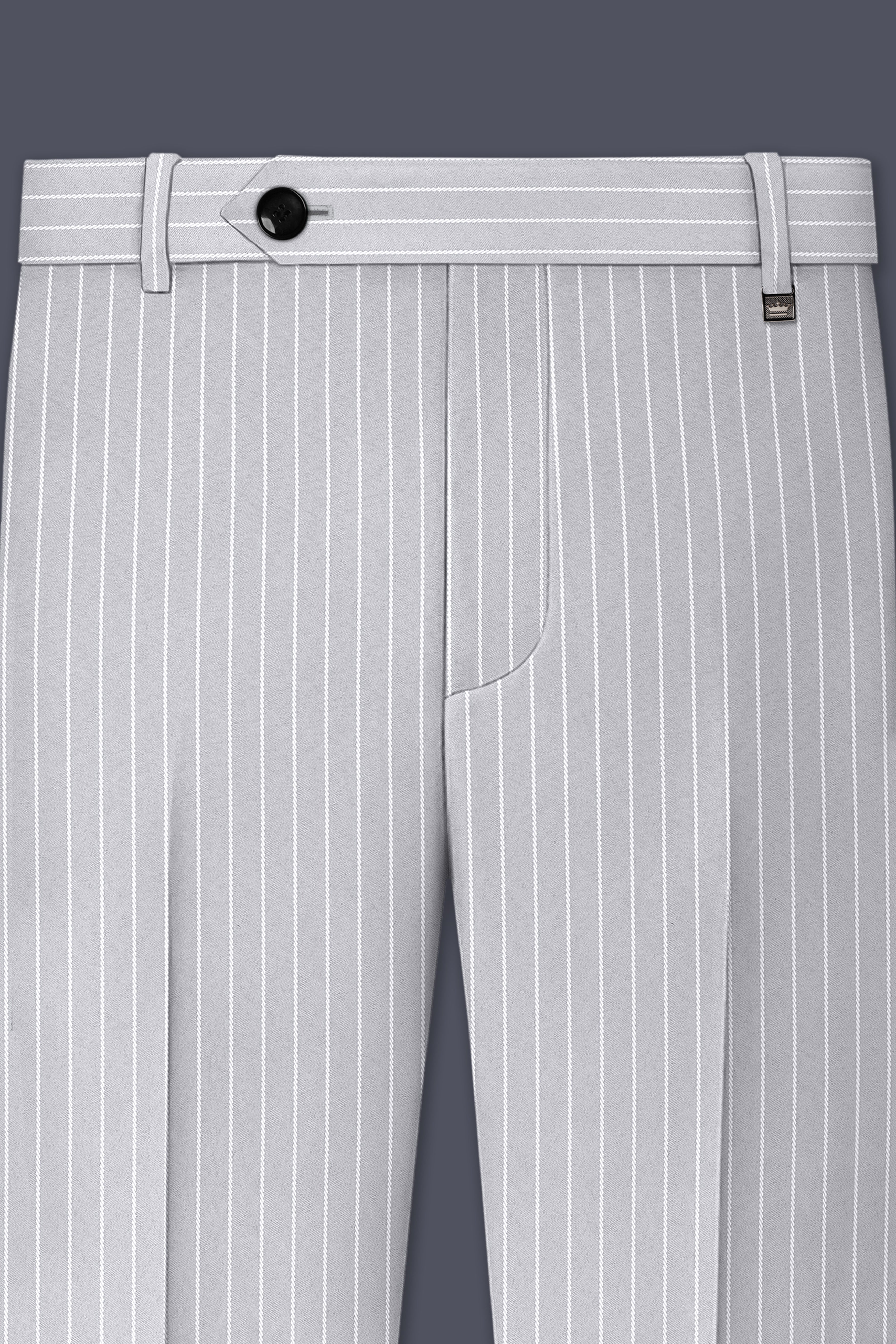 Sterlan-Goose Gray And Bright White Chalk Striped Wool Rich Slight Stretch Double Breasted Suit