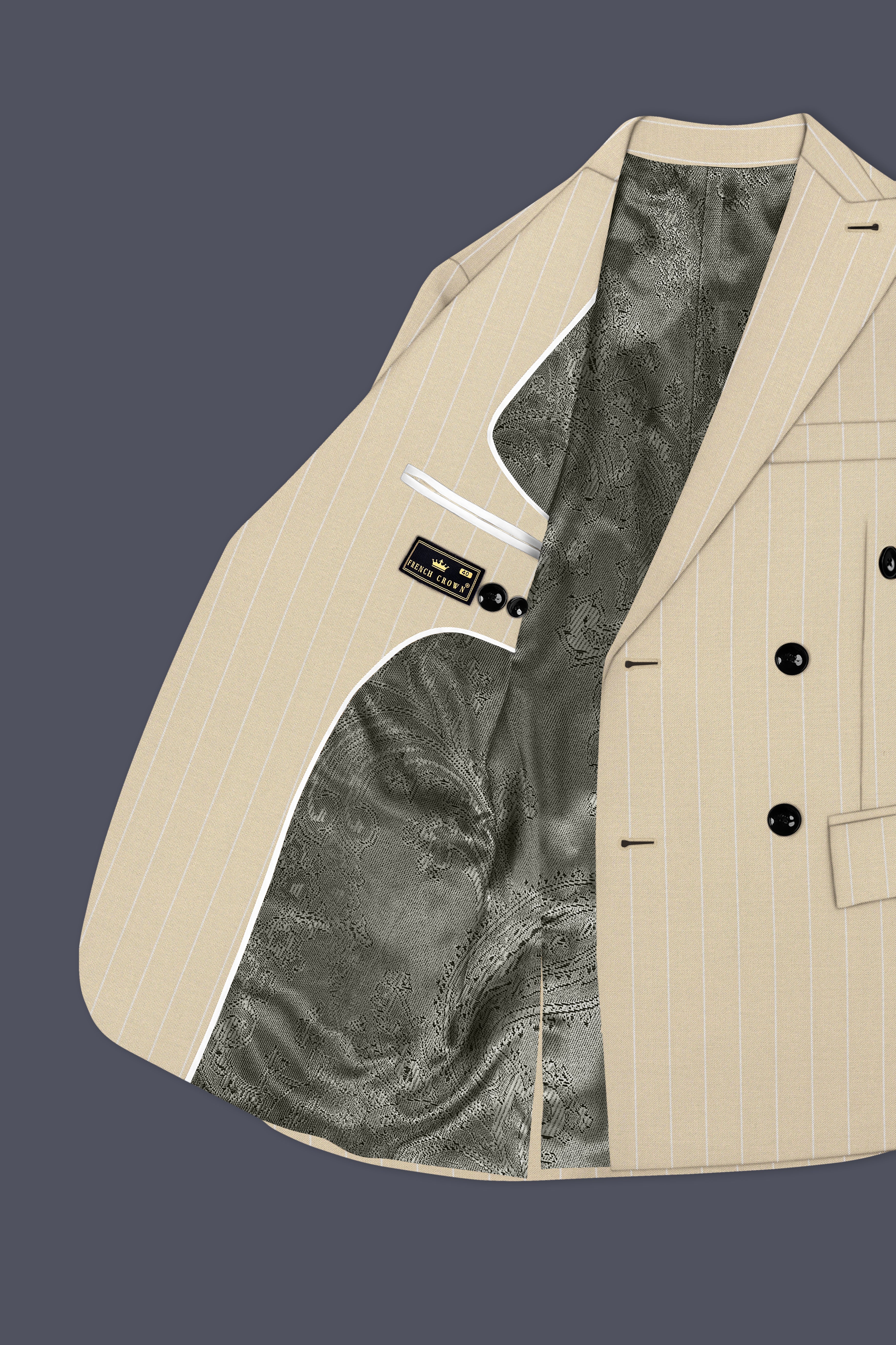 Lumier-Akaroa Cream And Bright White Chalk Striped Wool Rich Slight Stretch Double Breasted Suit