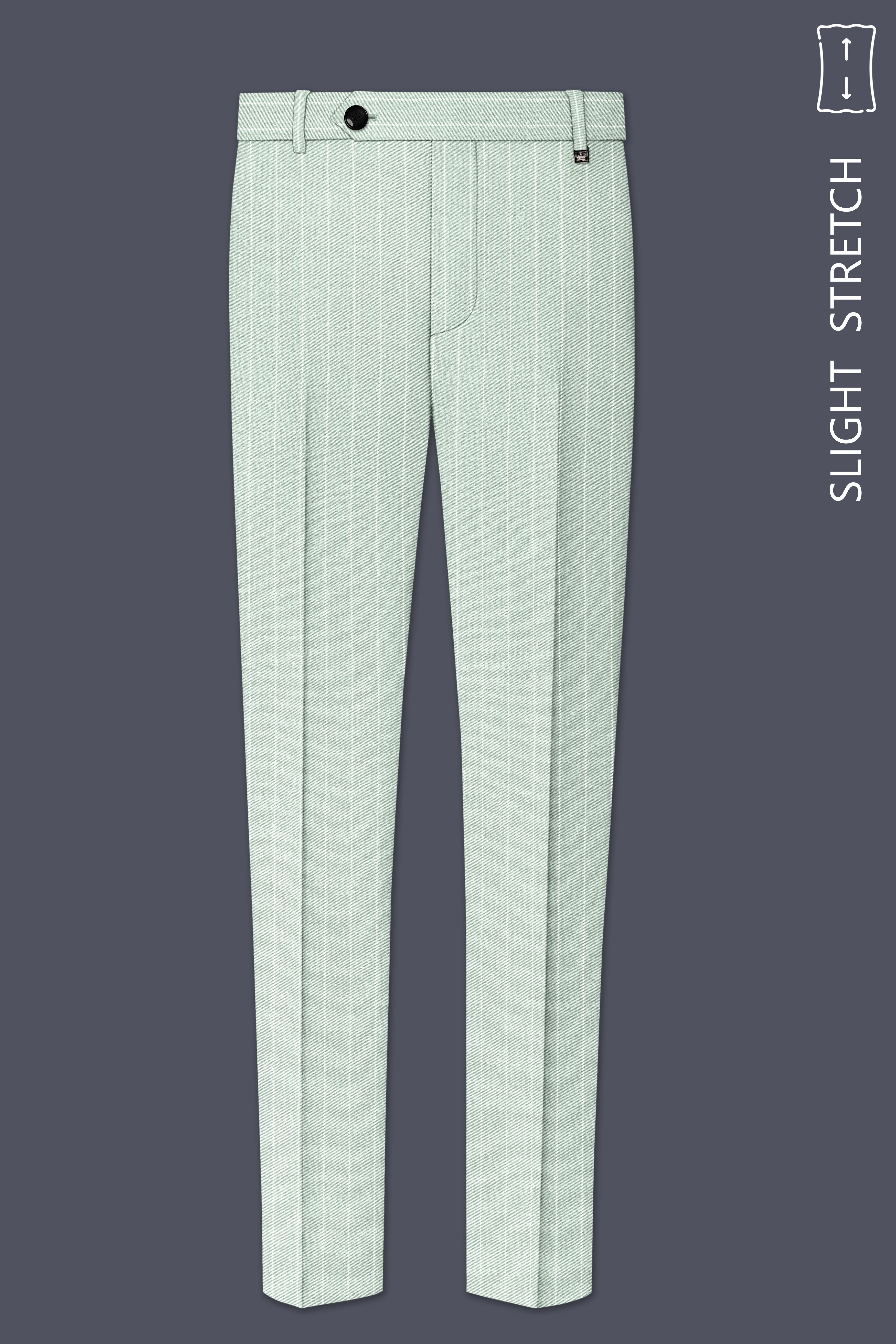 Halcyon-Pale Leaf Green And Bright White Chalk Striped Wool Rich Slight Stretch Double Breasted Suit