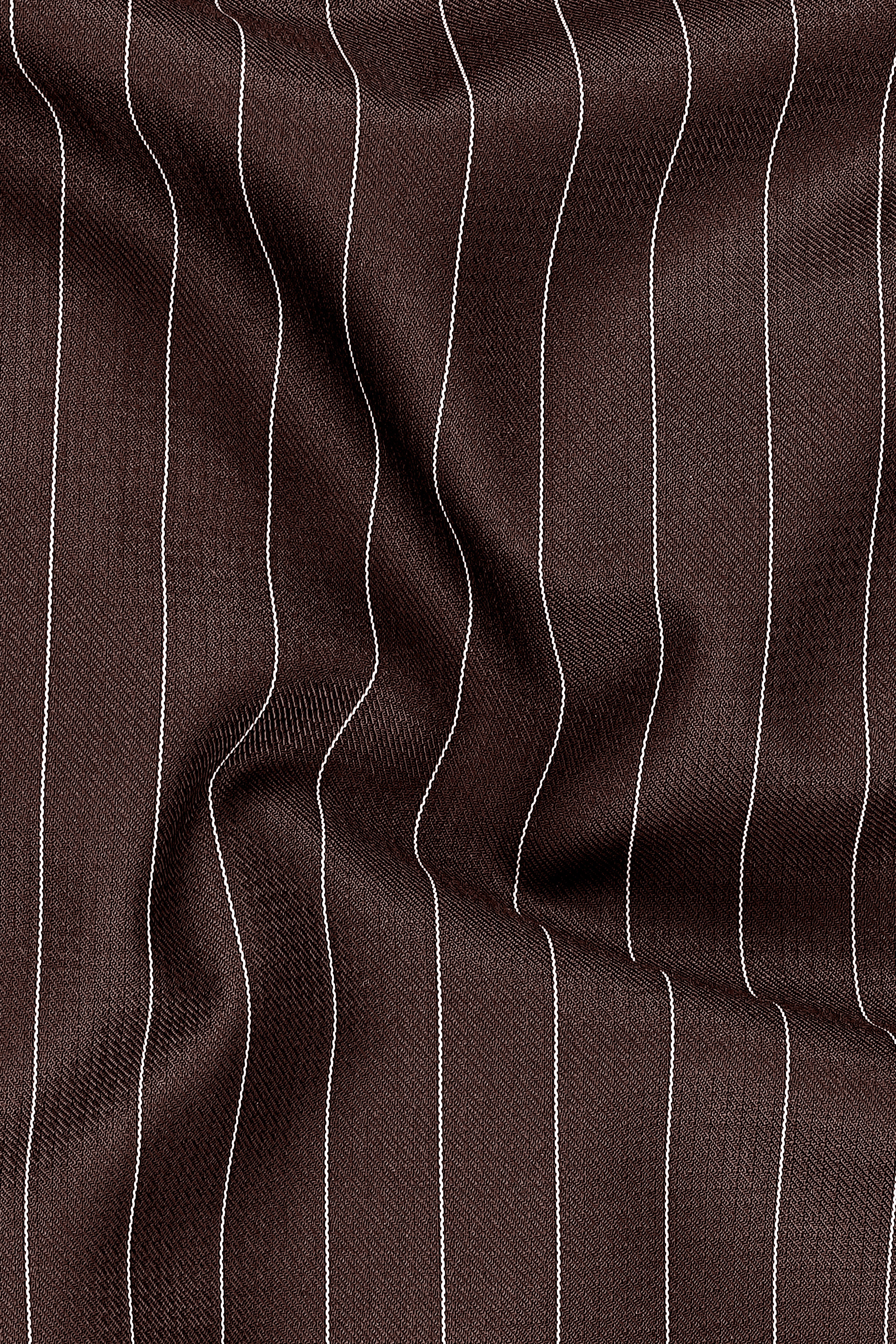 Bristol-Bistre Brown And Bright White Chalk Striped Wool Rich Slight Stretch Single Breasted Suit