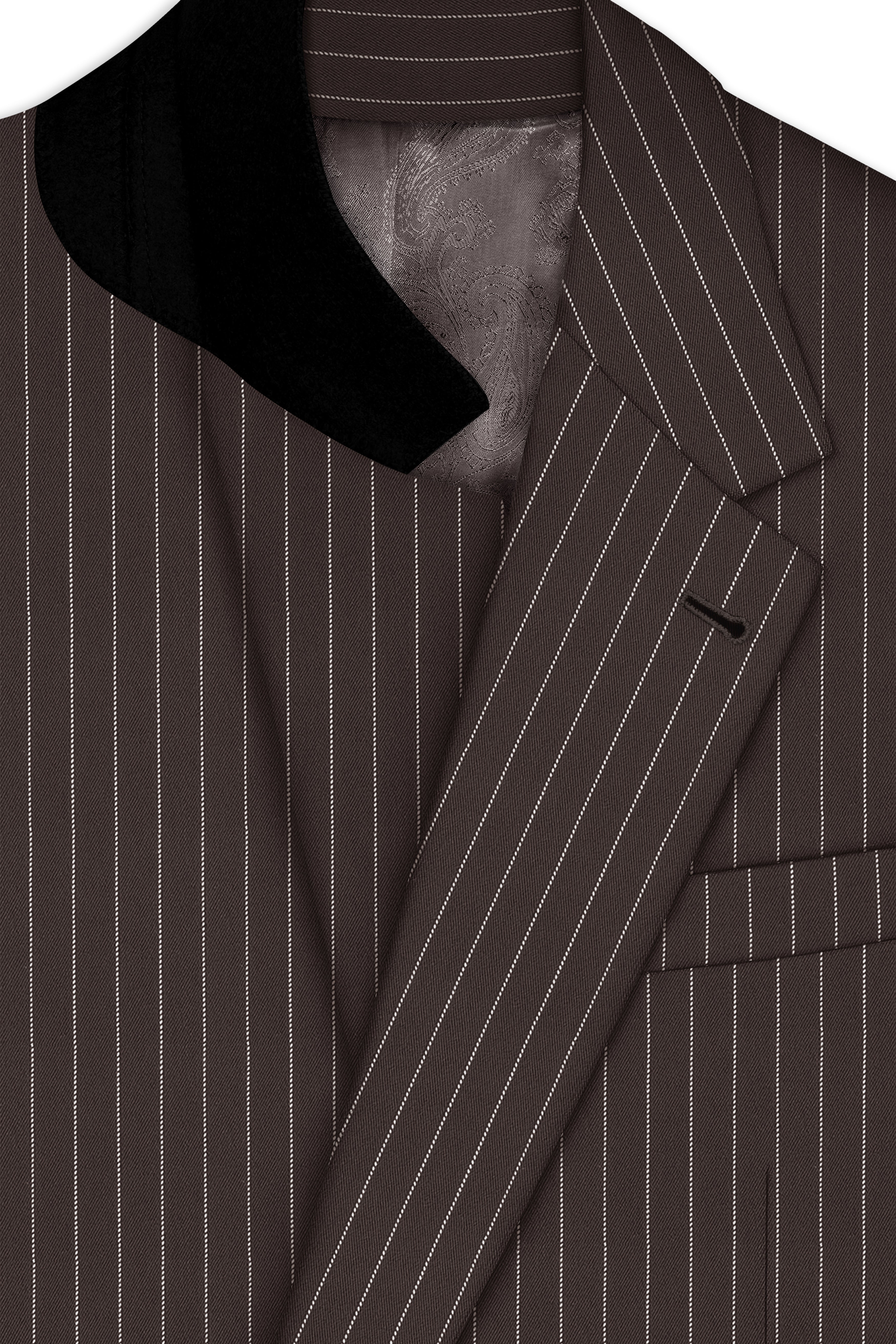 Sovereign-Umber Brown And Bright White Chalk Striped Wool Rich Slight Stretch Single Breasted Suit