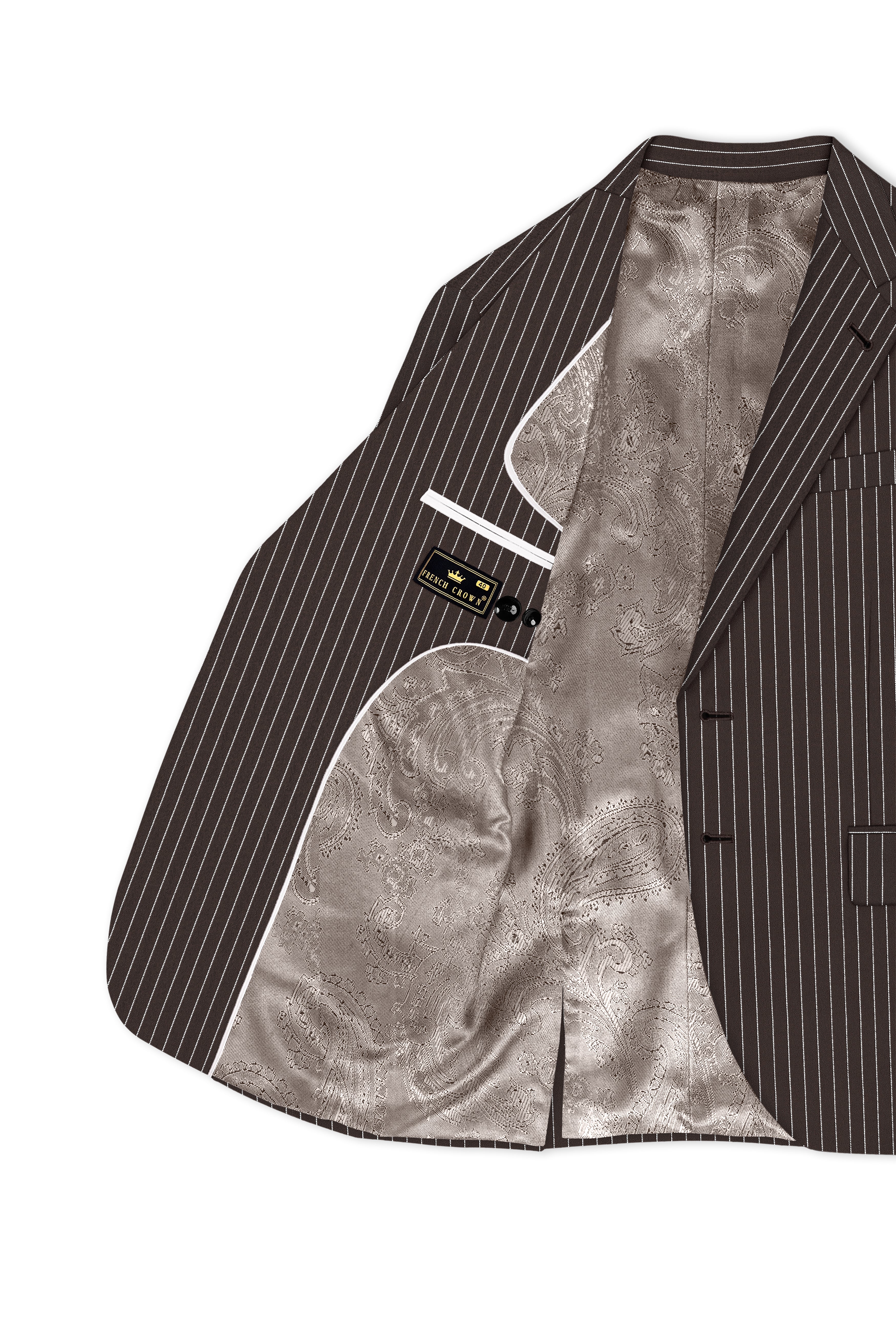 Sovereign-Umber Brown And Bright White Chalk Striped Wool Rich Slight Stretch Single Breasted Suit