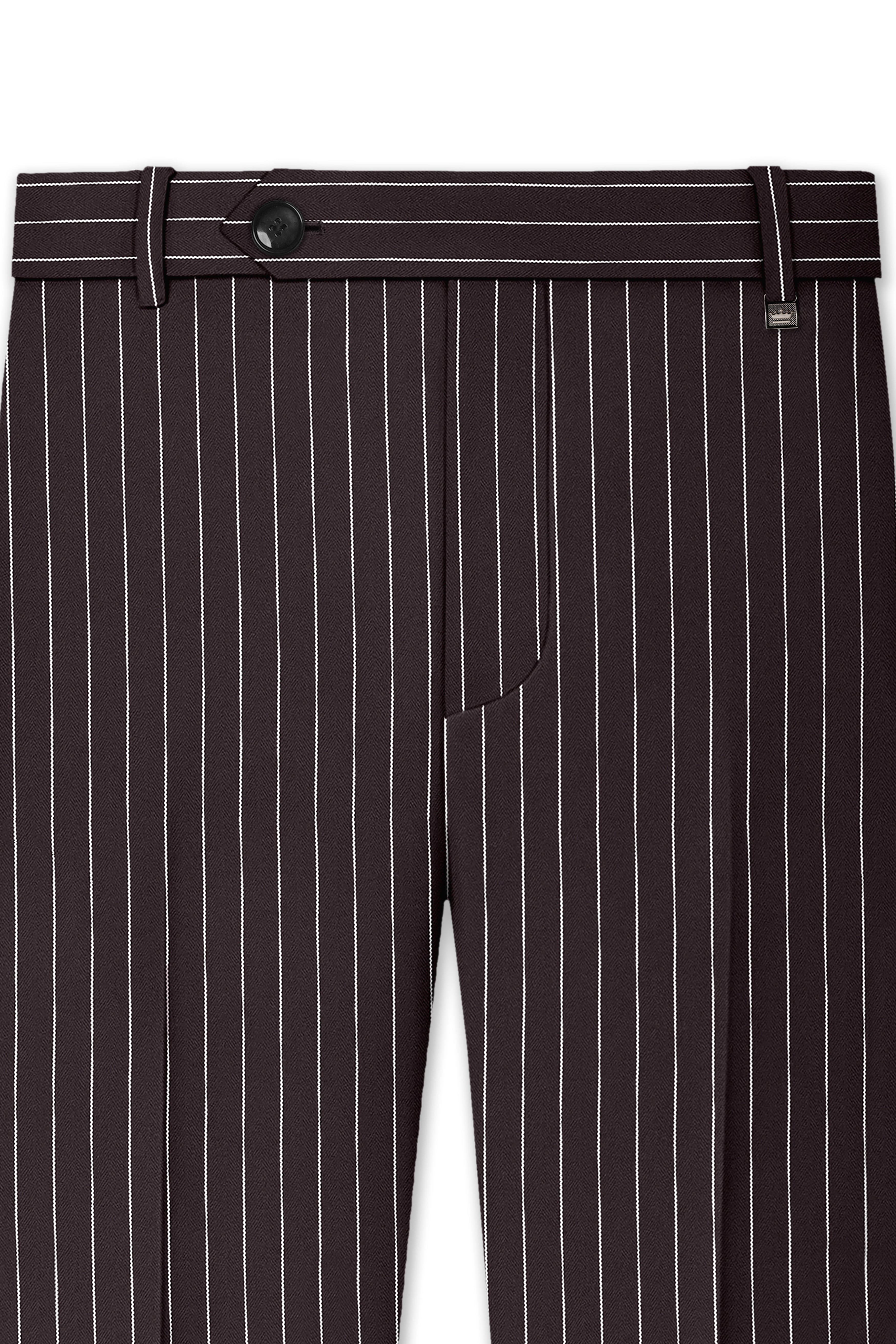 Volt-Thunder Brown Herringbone Striped Wool Rich Slight Stretch Single Breasted Suit