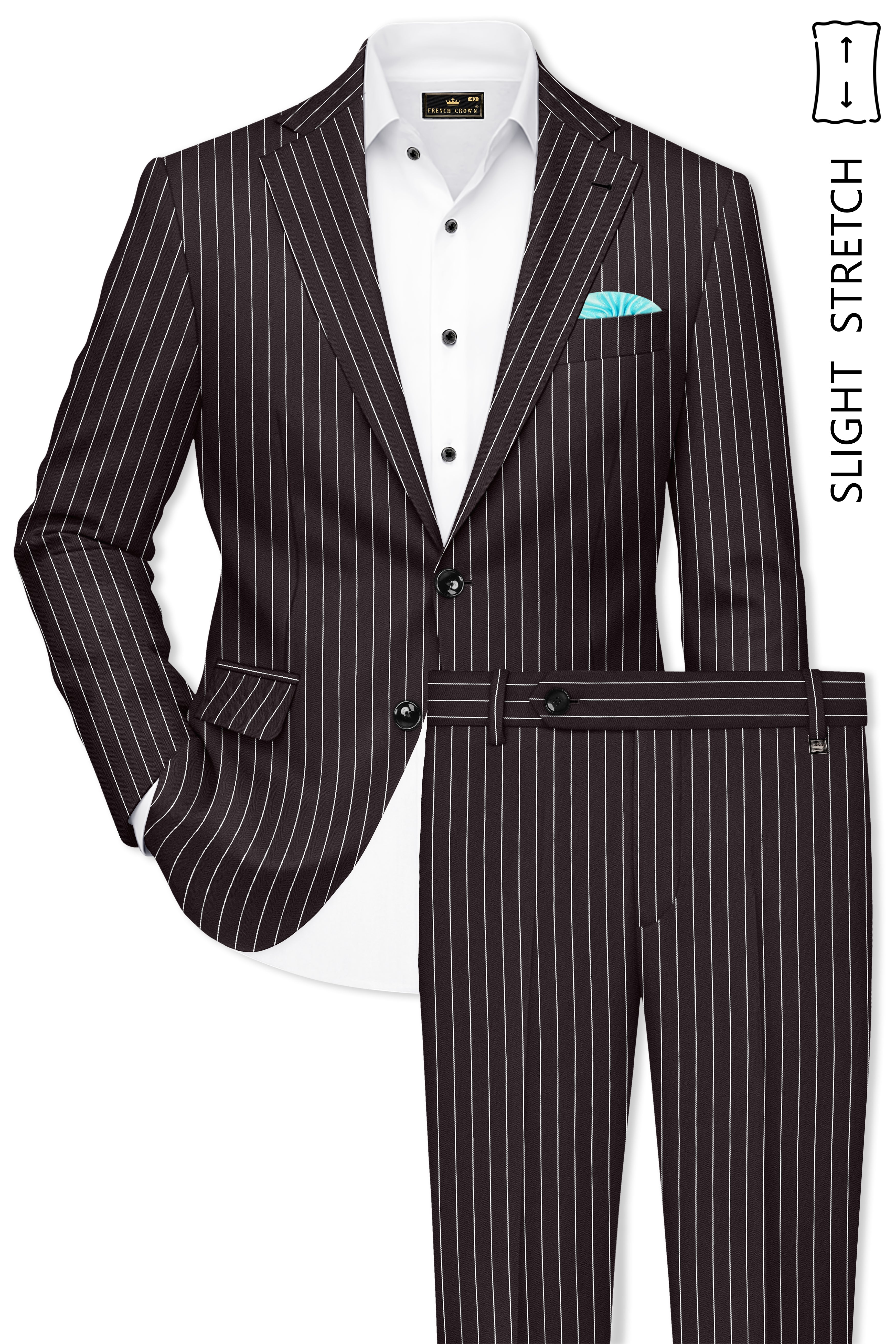 Volt-Thunder Brown Herringbone Striped Wool Rich Slight Stretch Single Breasted Suit