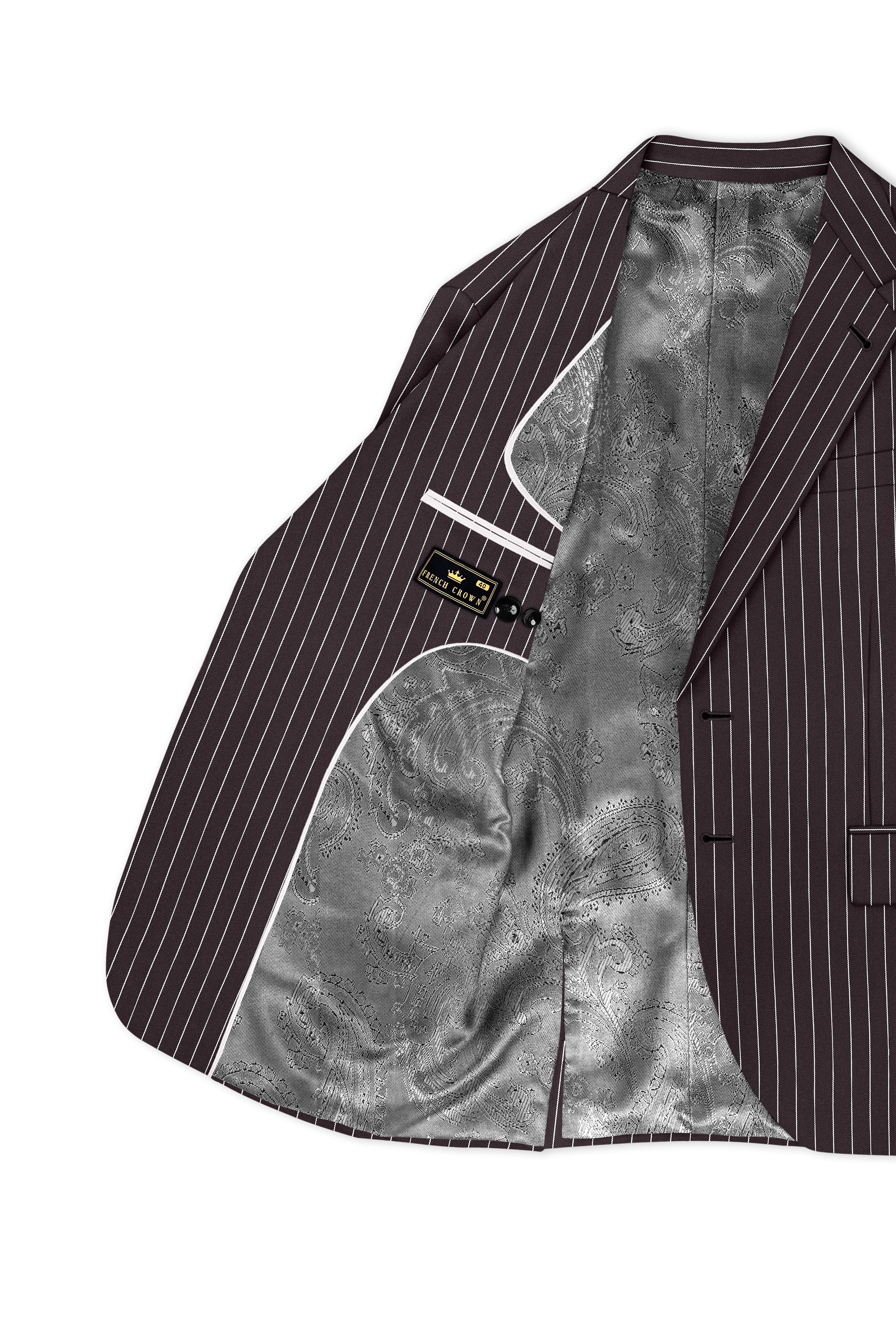 Volt-Thunder Brown Herringbone Striped Wool Rich Slight Stretch Single Breasted Suit