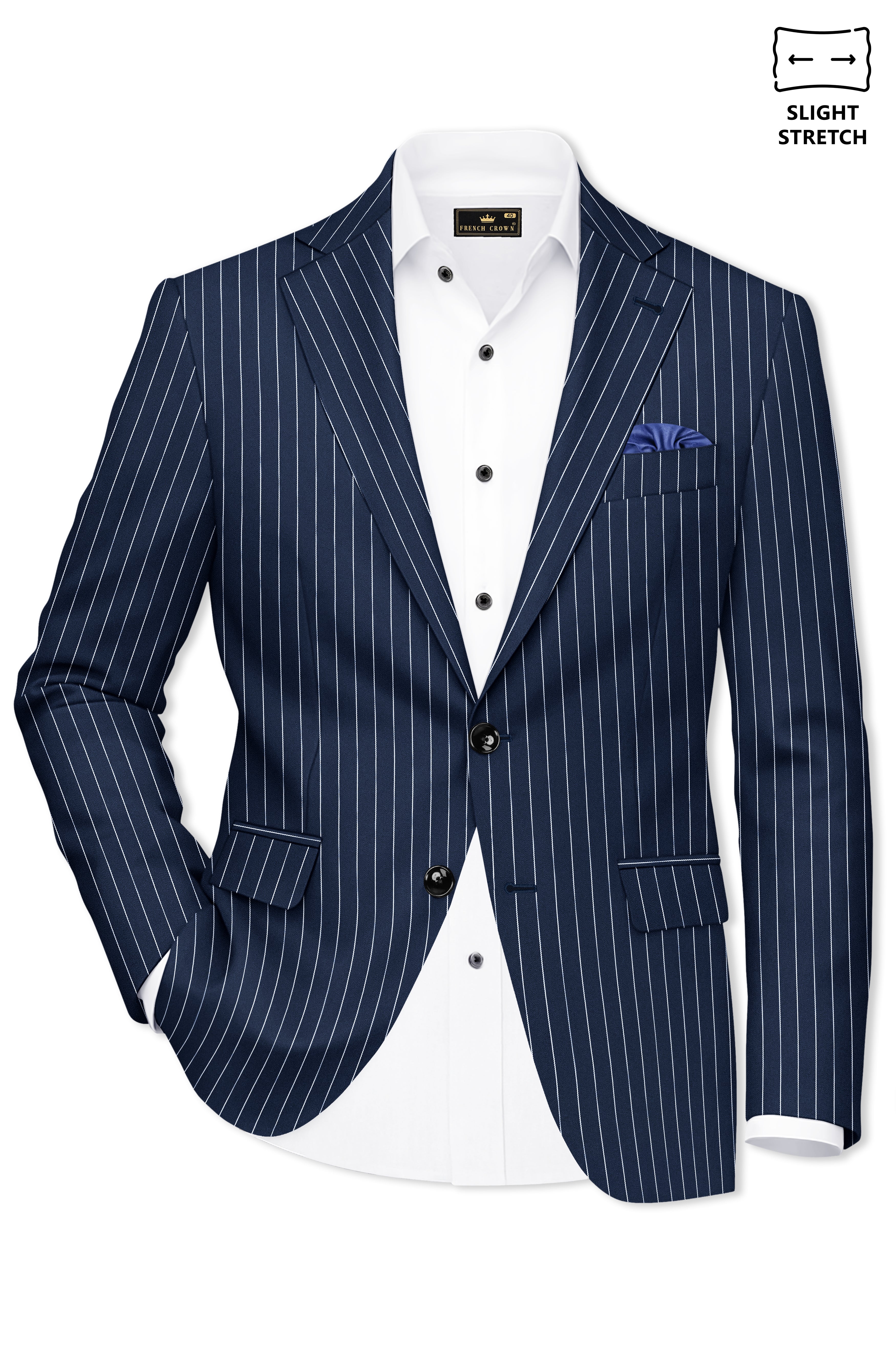 Astris-Space Blue Herringbone Striped Wool Rich Slight Stretch Single Breasted Suit