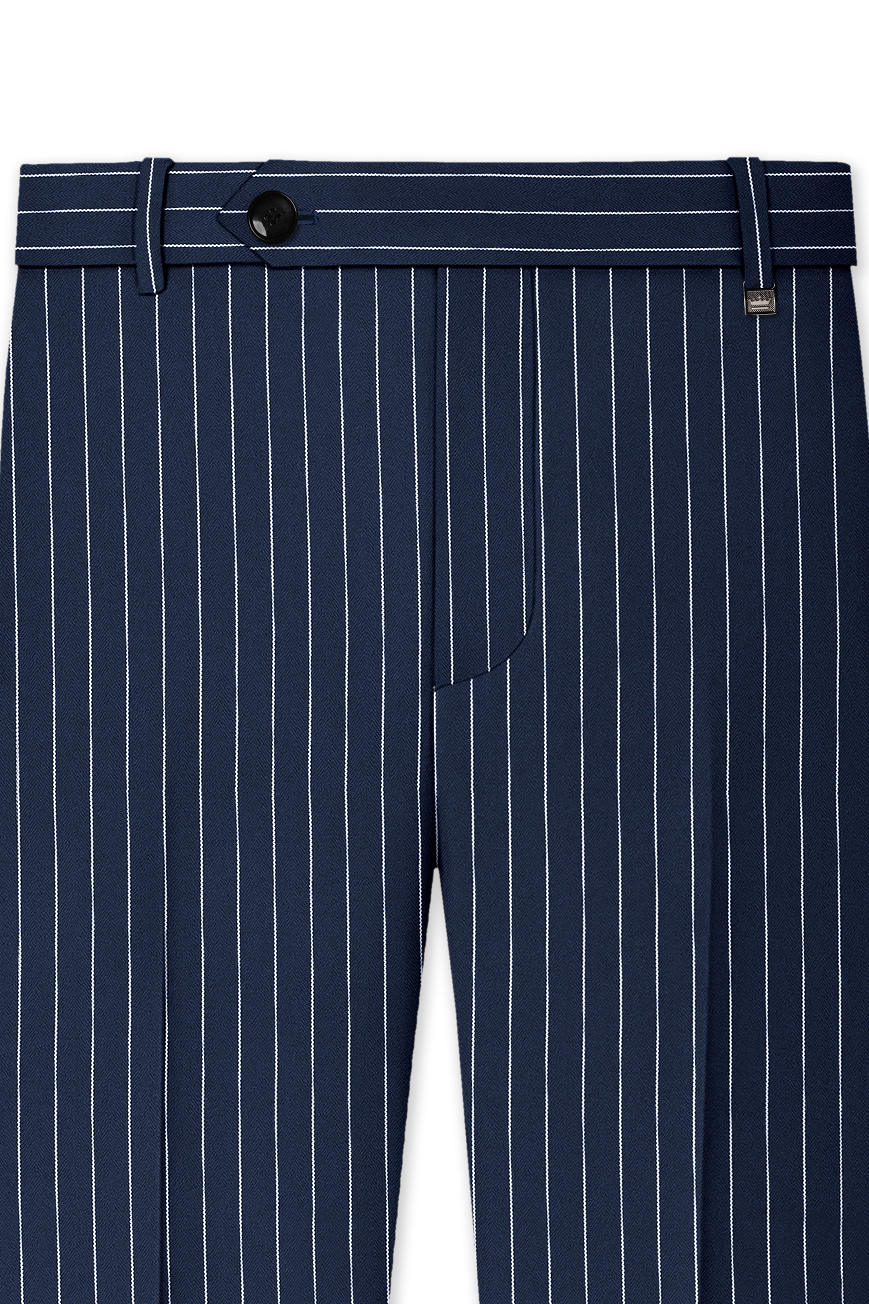 Astris-Space Blue Herringbone Striped Wool Rich Slight Stretch Single Breasted Suit