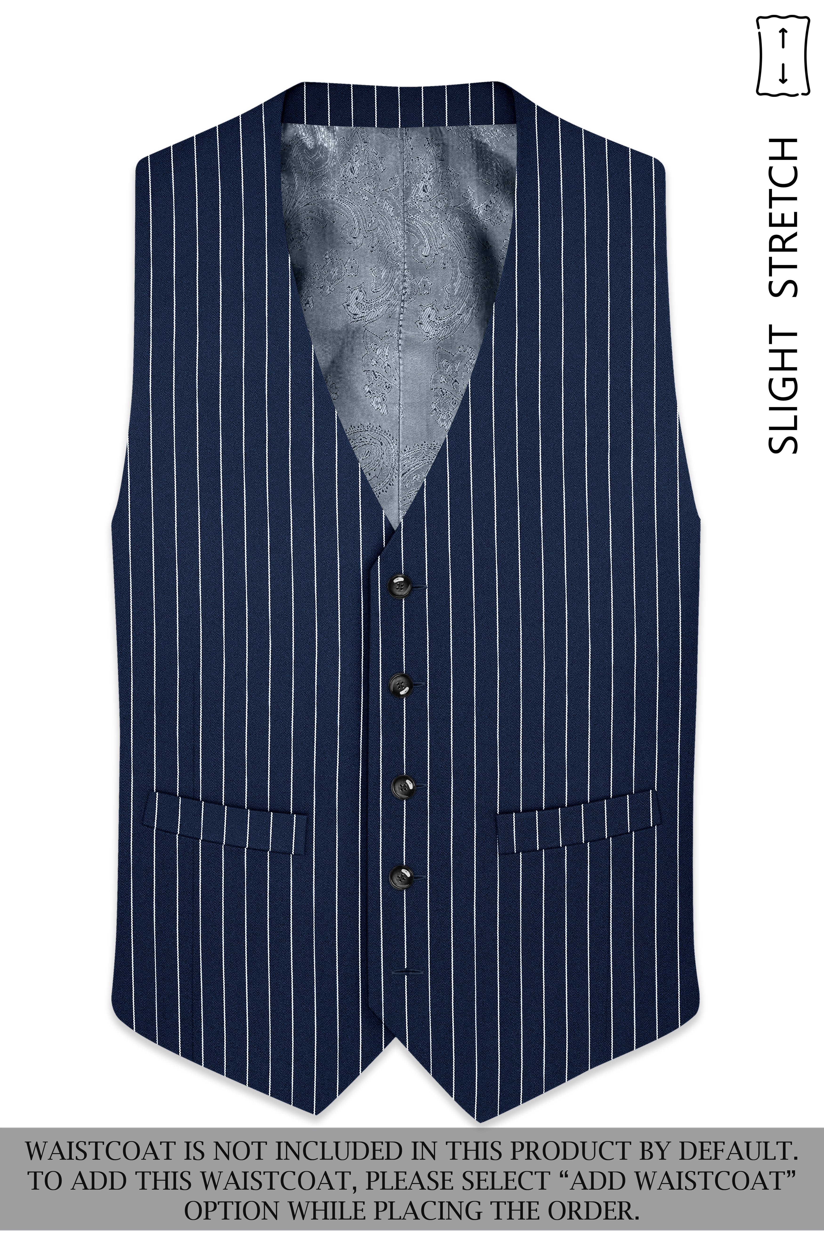 Astris-Space Blue Herringbone Striped Wool Rich Slight Stretch Single Breasted Suit