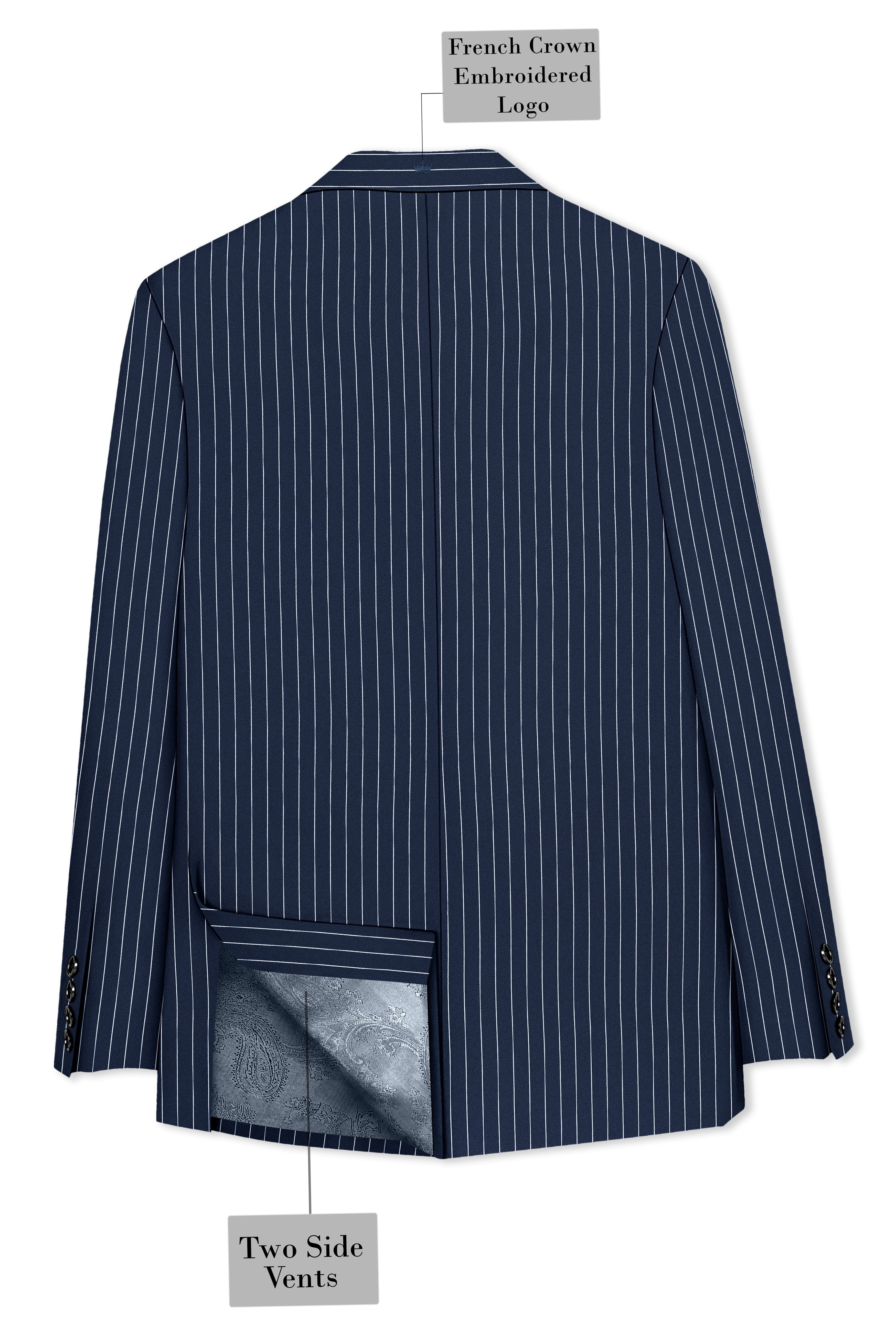 Astris-Space Blue Herringbone Striped Wool Rich Slight Stretch Single Breasted Suit