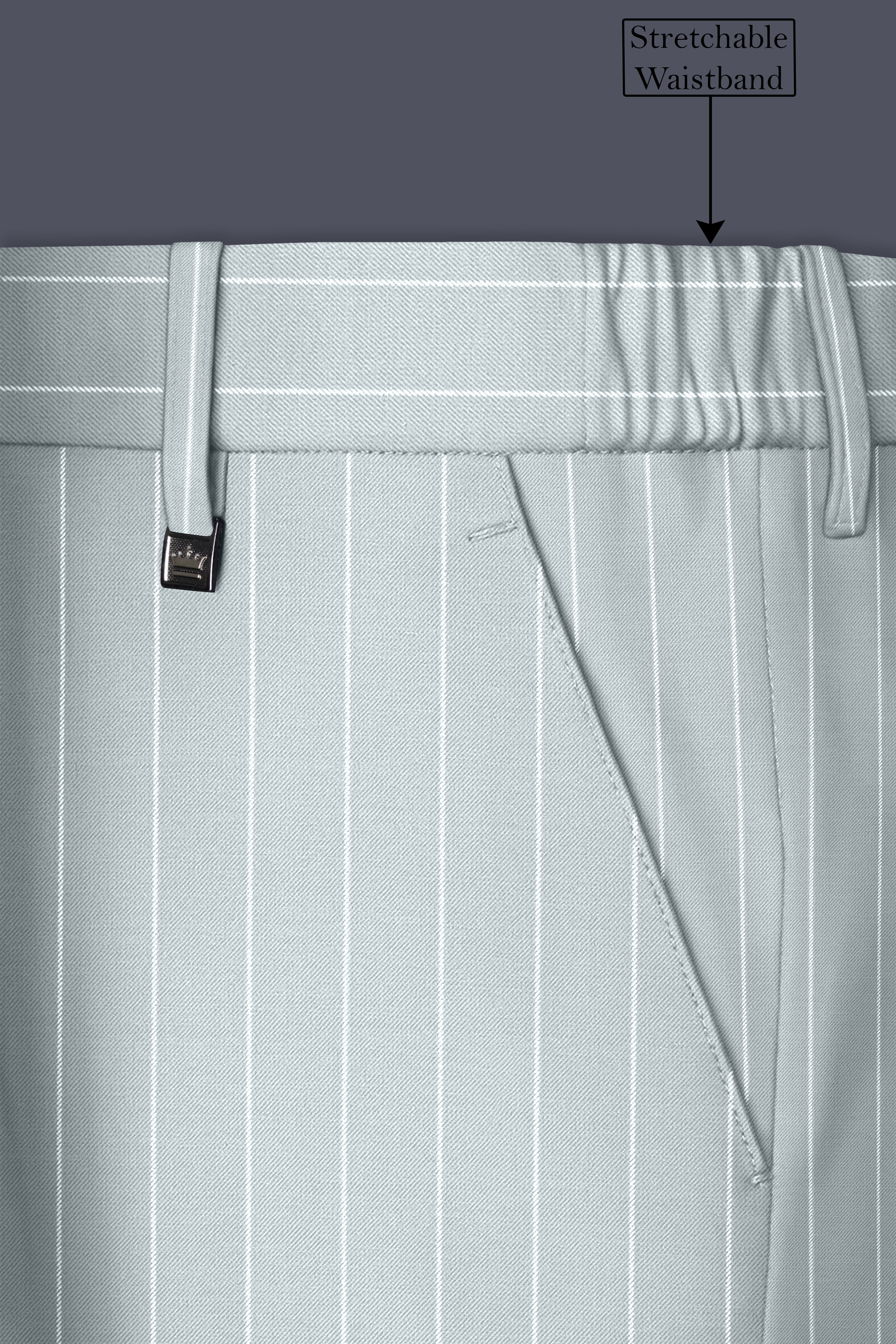 Slate-Tiara Gray And Bright White Chalk Striped Wool Rich Slight Stretch Single Breasted Suit