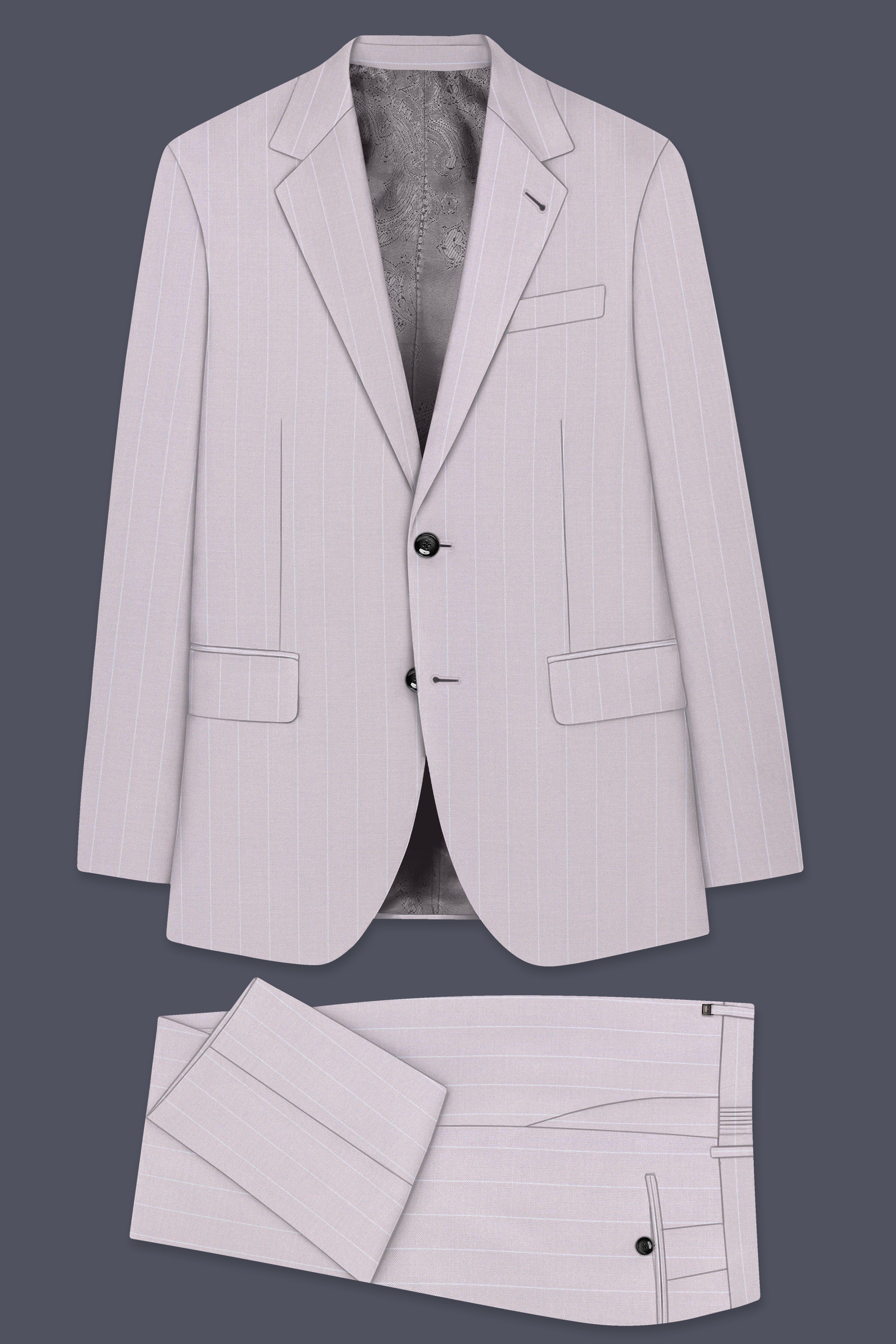 Roselle-Thistle Pink And Bright White Chalk Striped Wool Rich Slight Stretch Single Breasted Suit