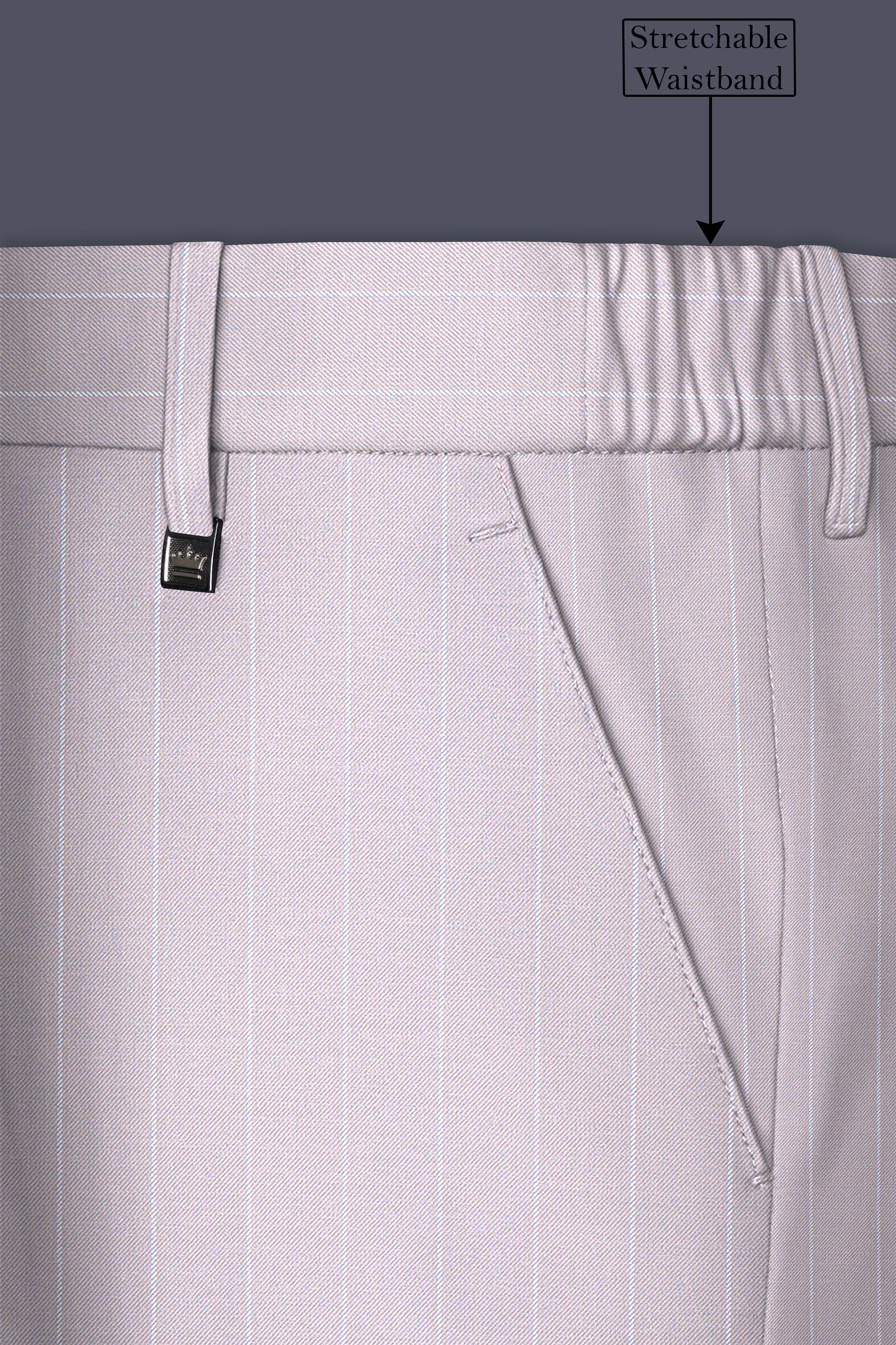 Roselle-Thistle Pink And Bright White Chalk Striped Wool Rich Slight Stretch Single Breasted Suit