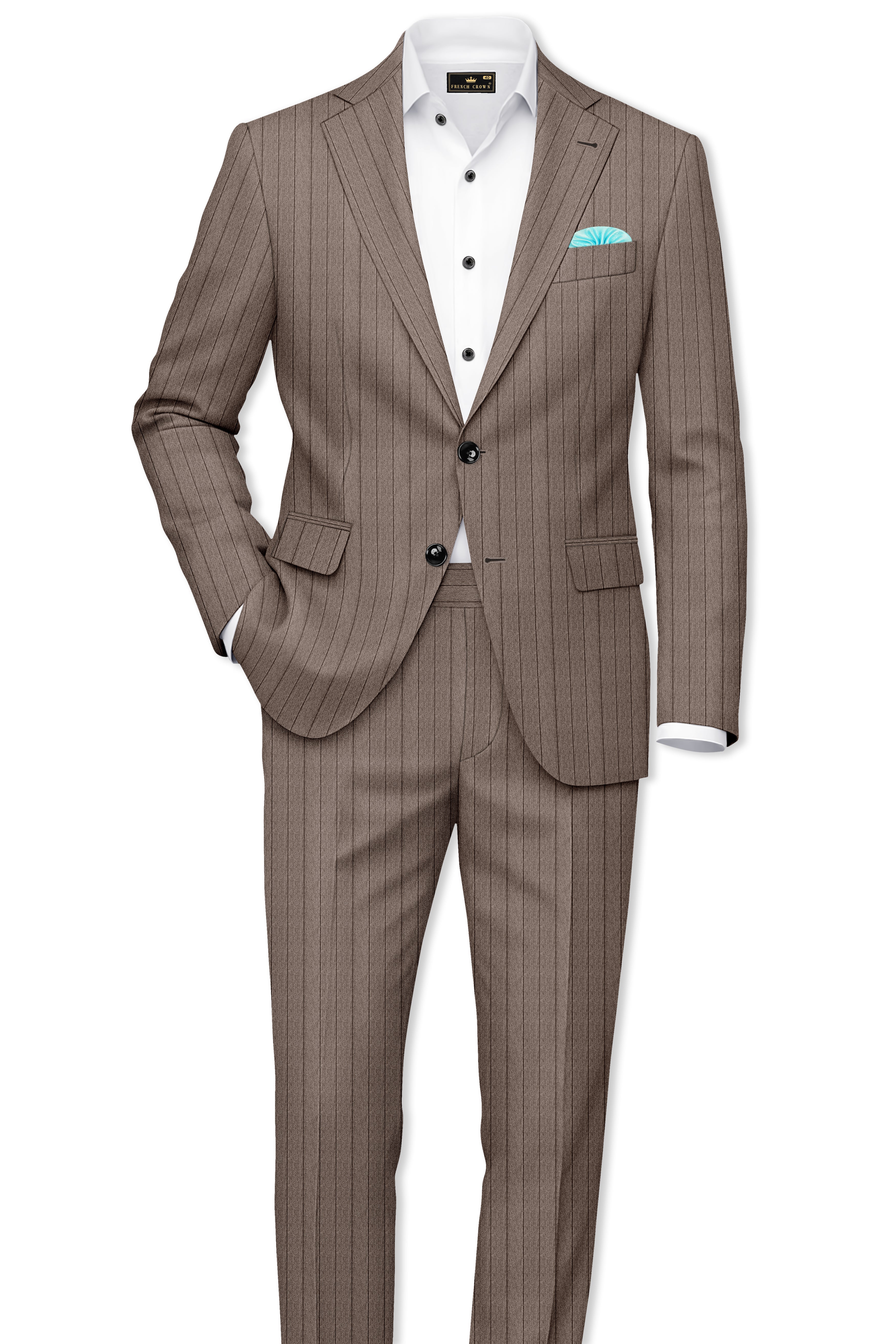 Obsidian-Fuscous Brown And Jade Black Chalk Striped Wool Rich Slight Stretch Single Breasted Suit
