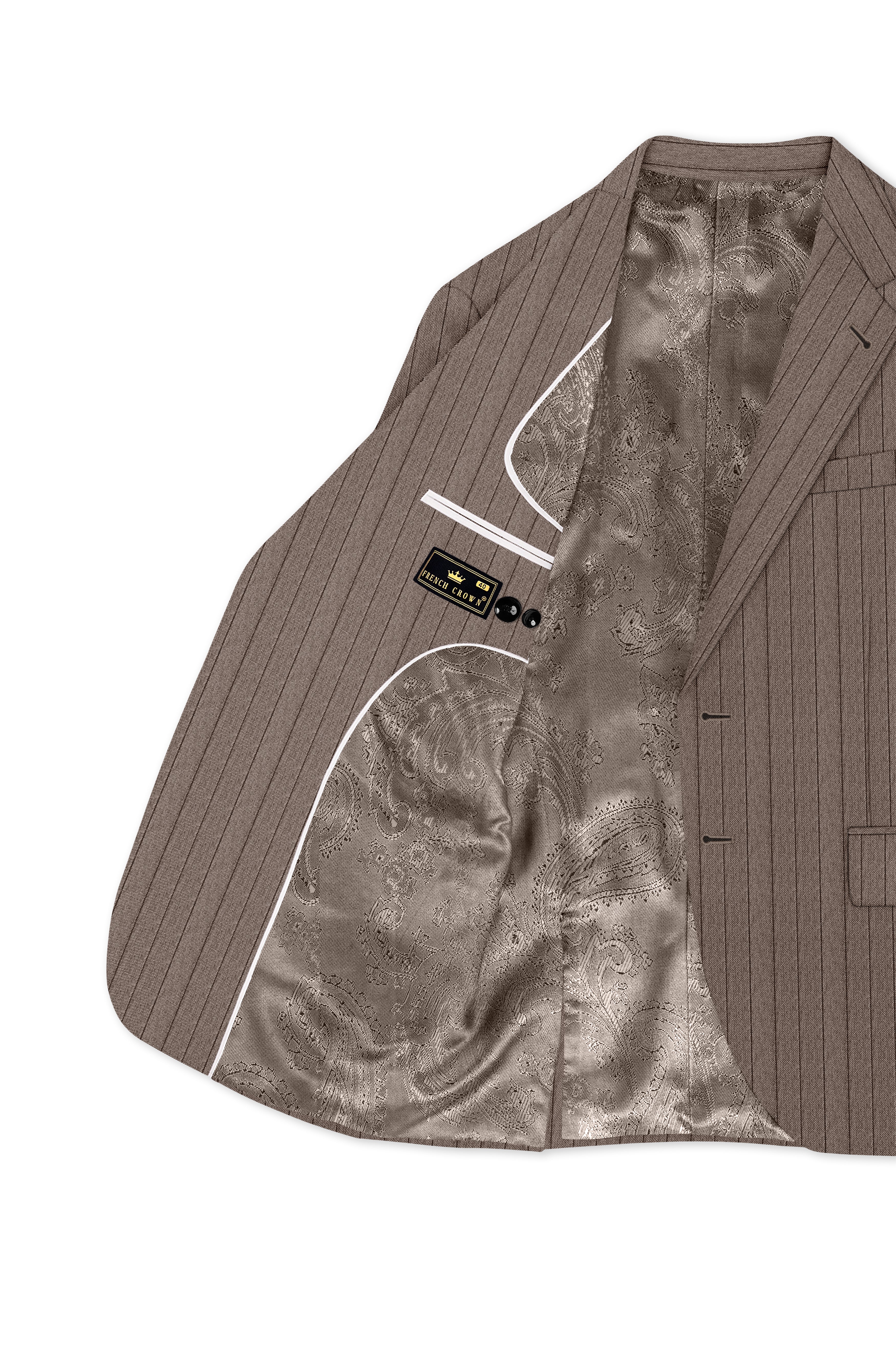 Obsidian-Fuscous Brown And Jade Black Chalk Striped Wool Rich Slight Stretch Single Breasted Suit