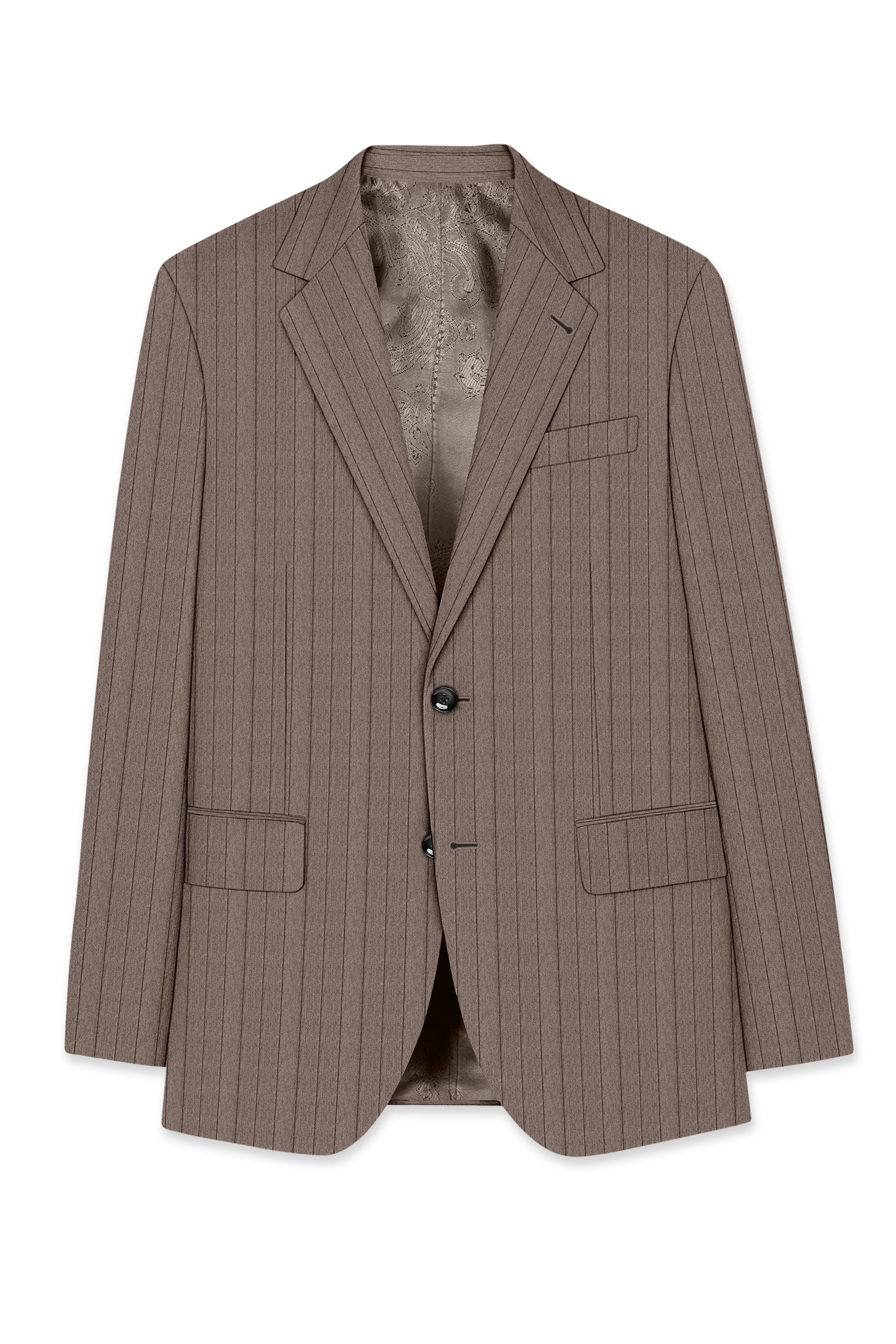 Obsidian-Fuscous Brown And Jade Black Chalk Striped Wool Rich Slight Stretch Single Breasted Suit
