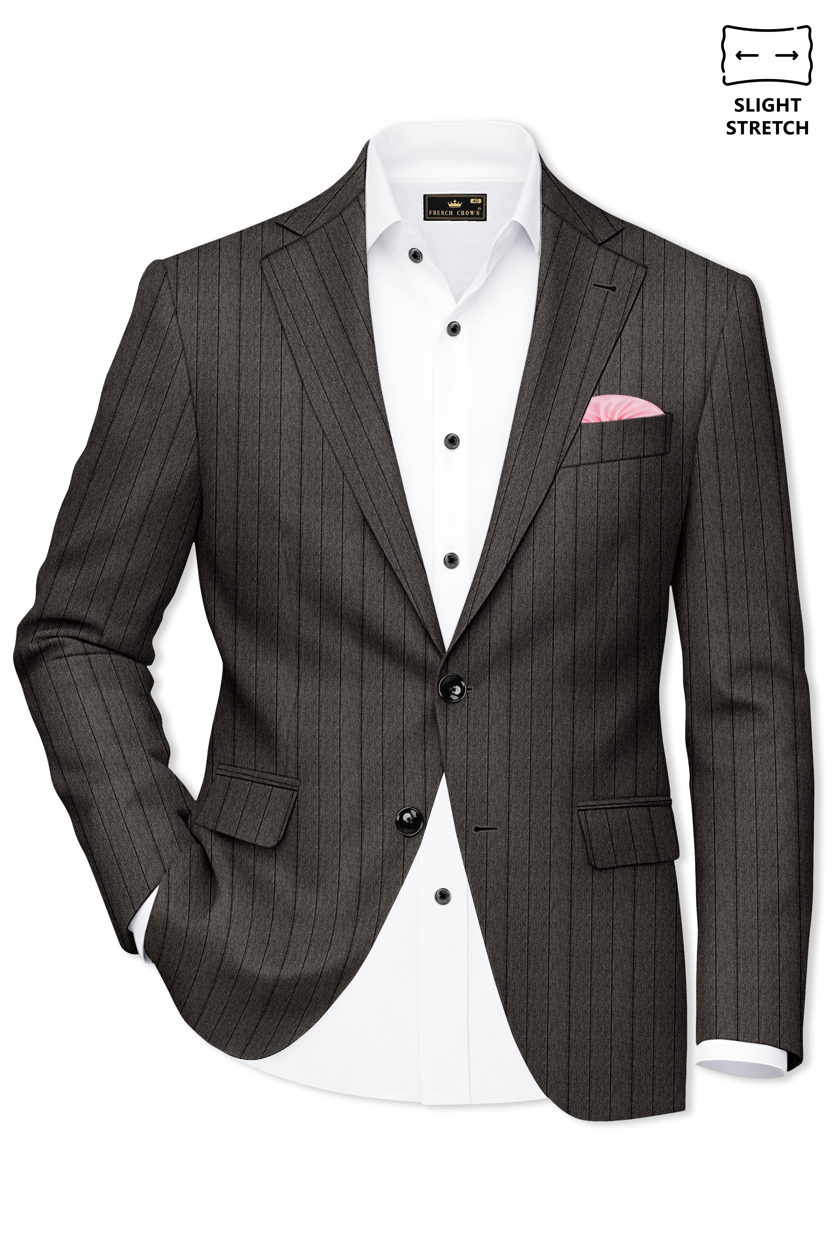 Heritage-Iridium Brown And Bright White Chalk Striped Wool Rich Slight Stretch Single Breasted Suit