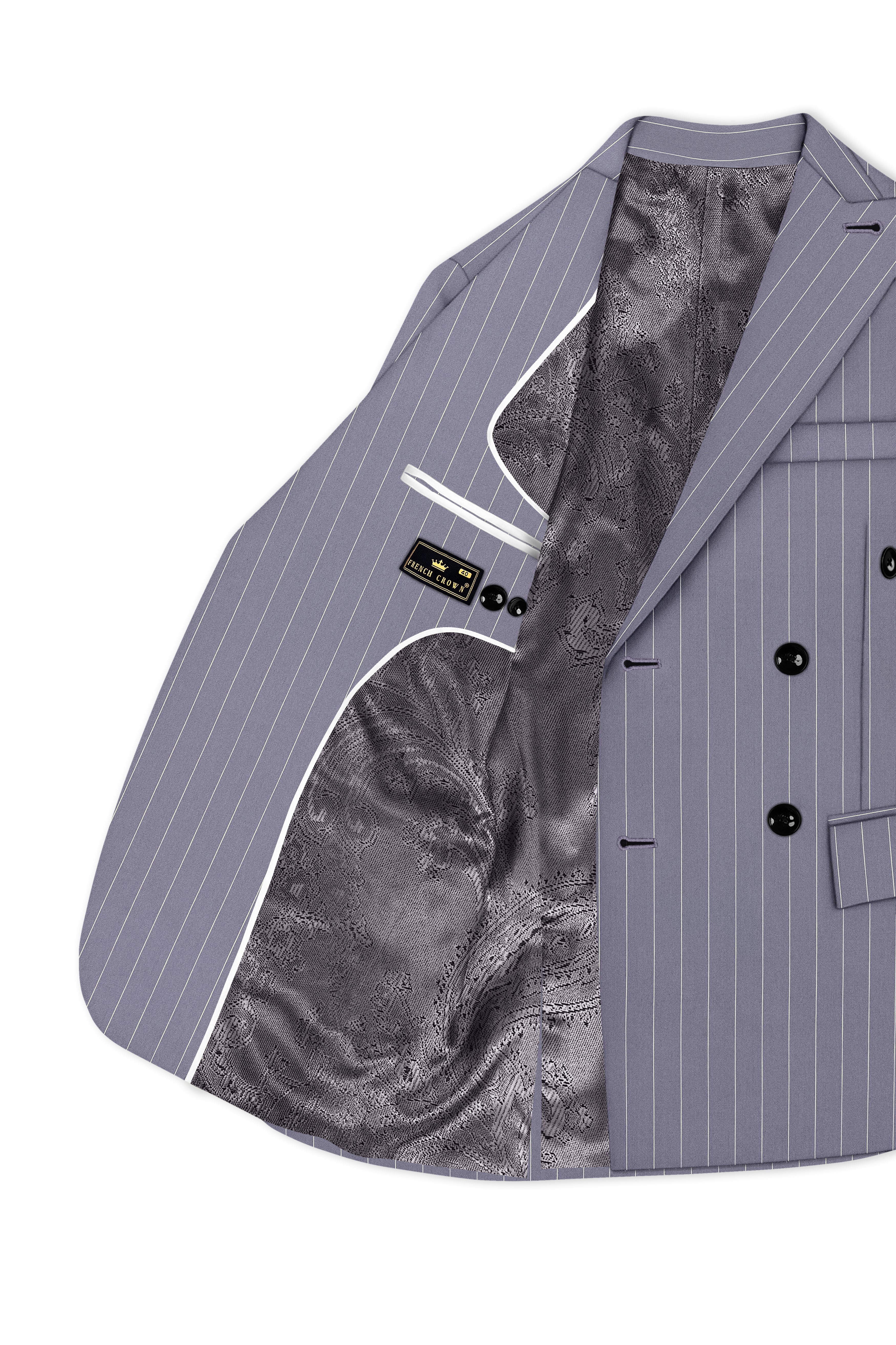 Regent-Mobster Gray And Bright White Chalk Striped Wool Rich Slight Stretch Double Breasted Suit
