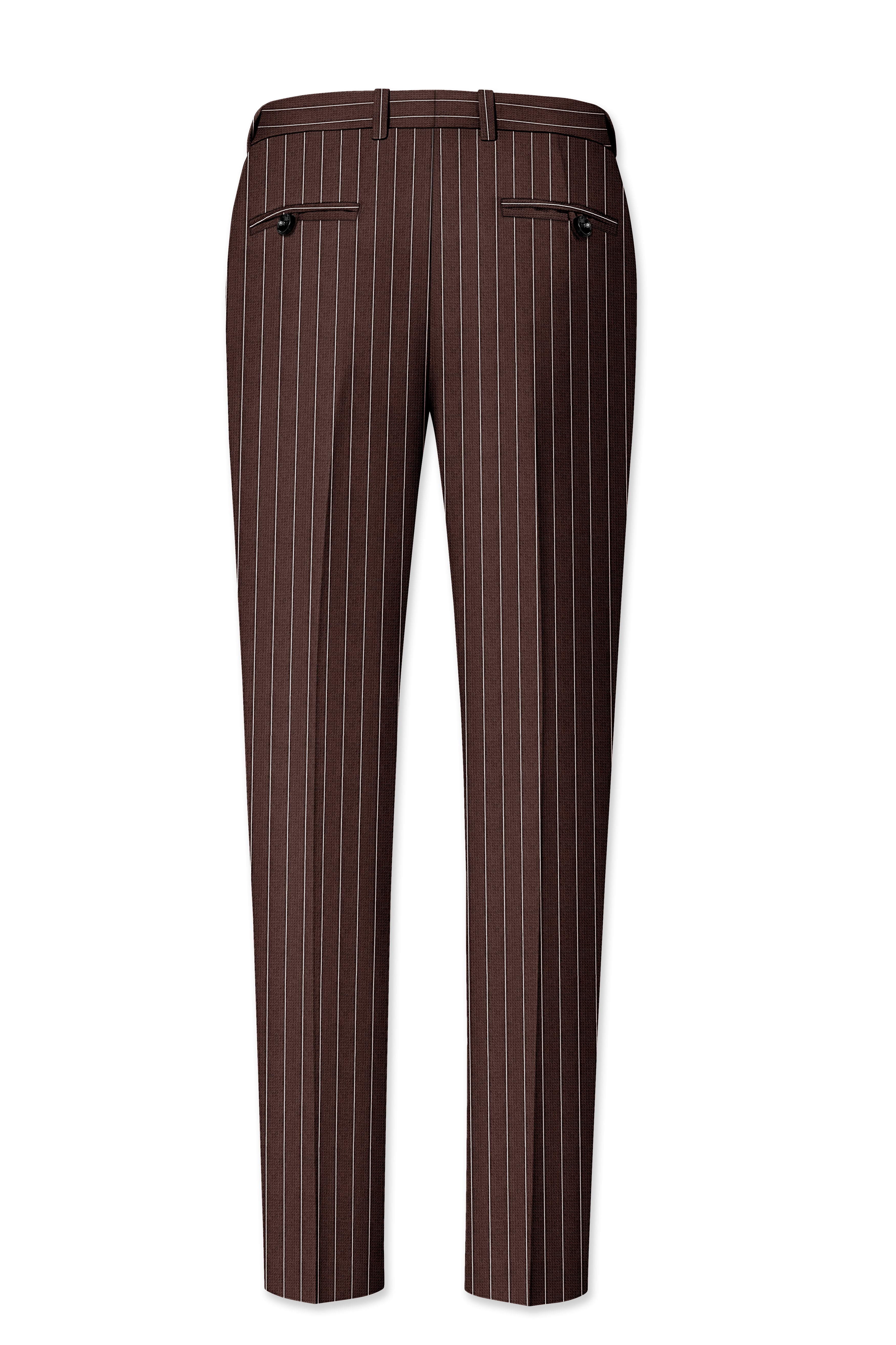 Bristol-Bistre Brown And Bright White Chalk Striped Wool Rich Slight Stretch Double Breasted Suit