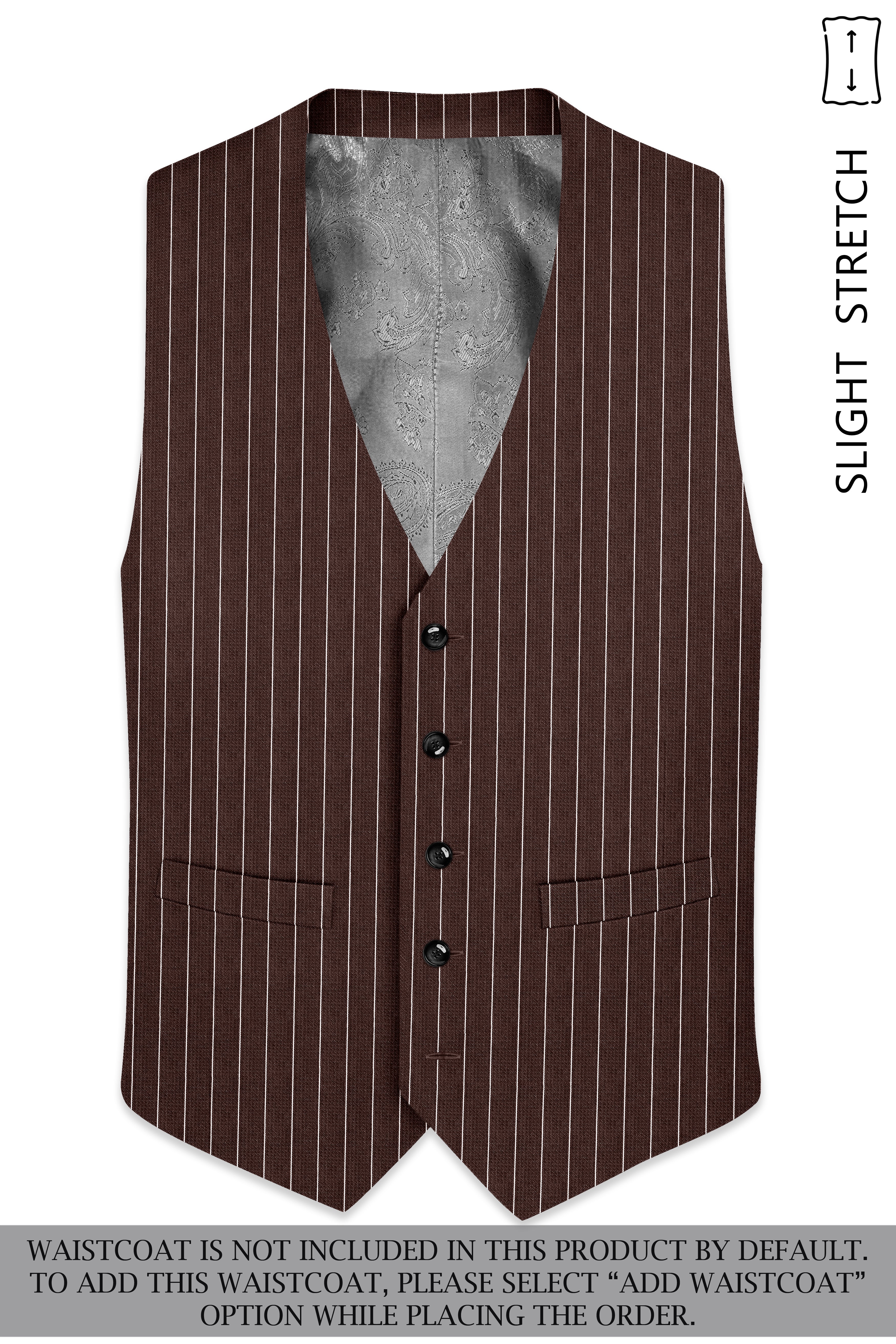 Bristol-Bistre Brown And Bright White Chalk Striped Wool Rich Slight Stretch Double Breasted Suit