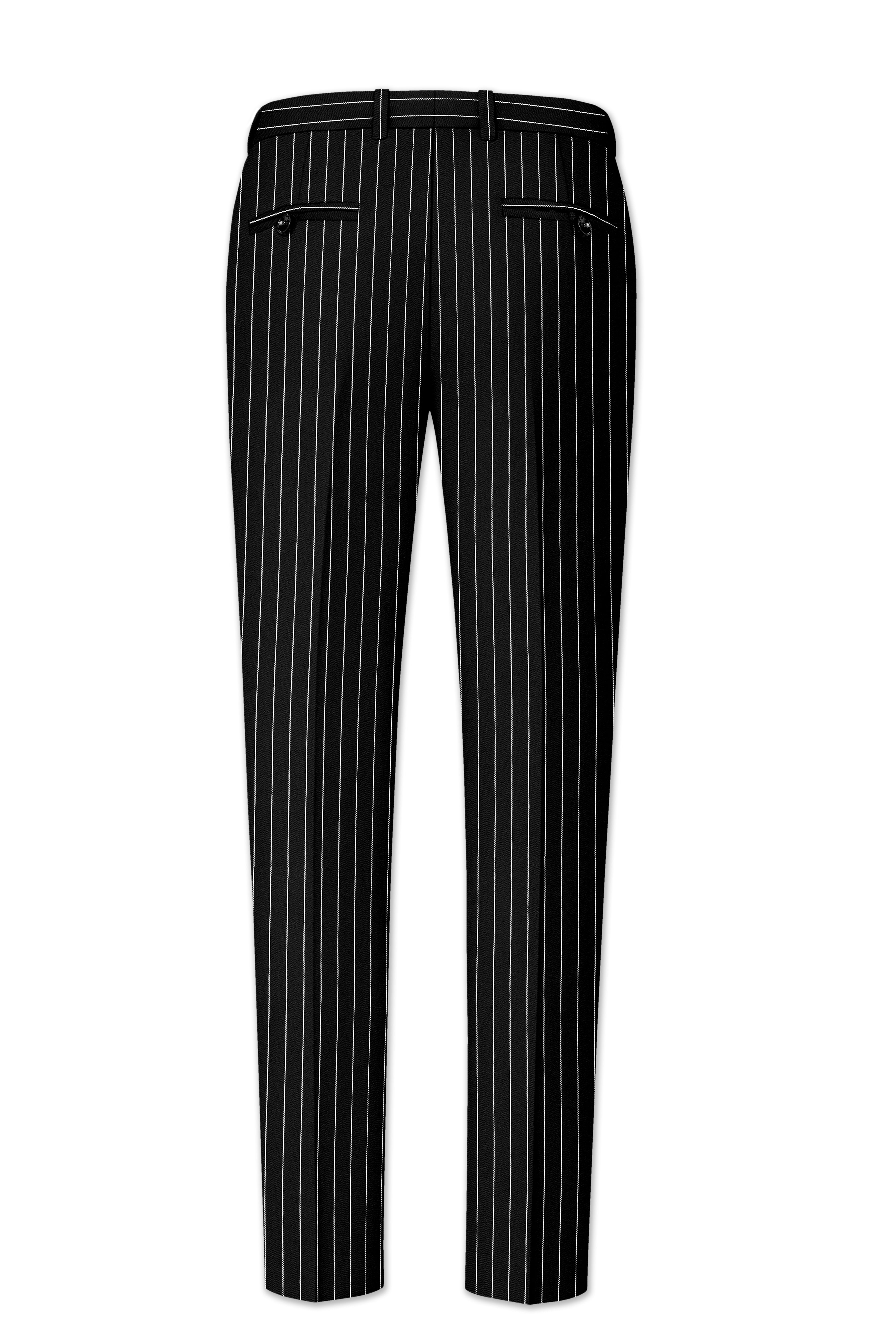 Noir-Jade Black Herringbone Striped Wool Rich Slight Stretch Double Breasted Suit