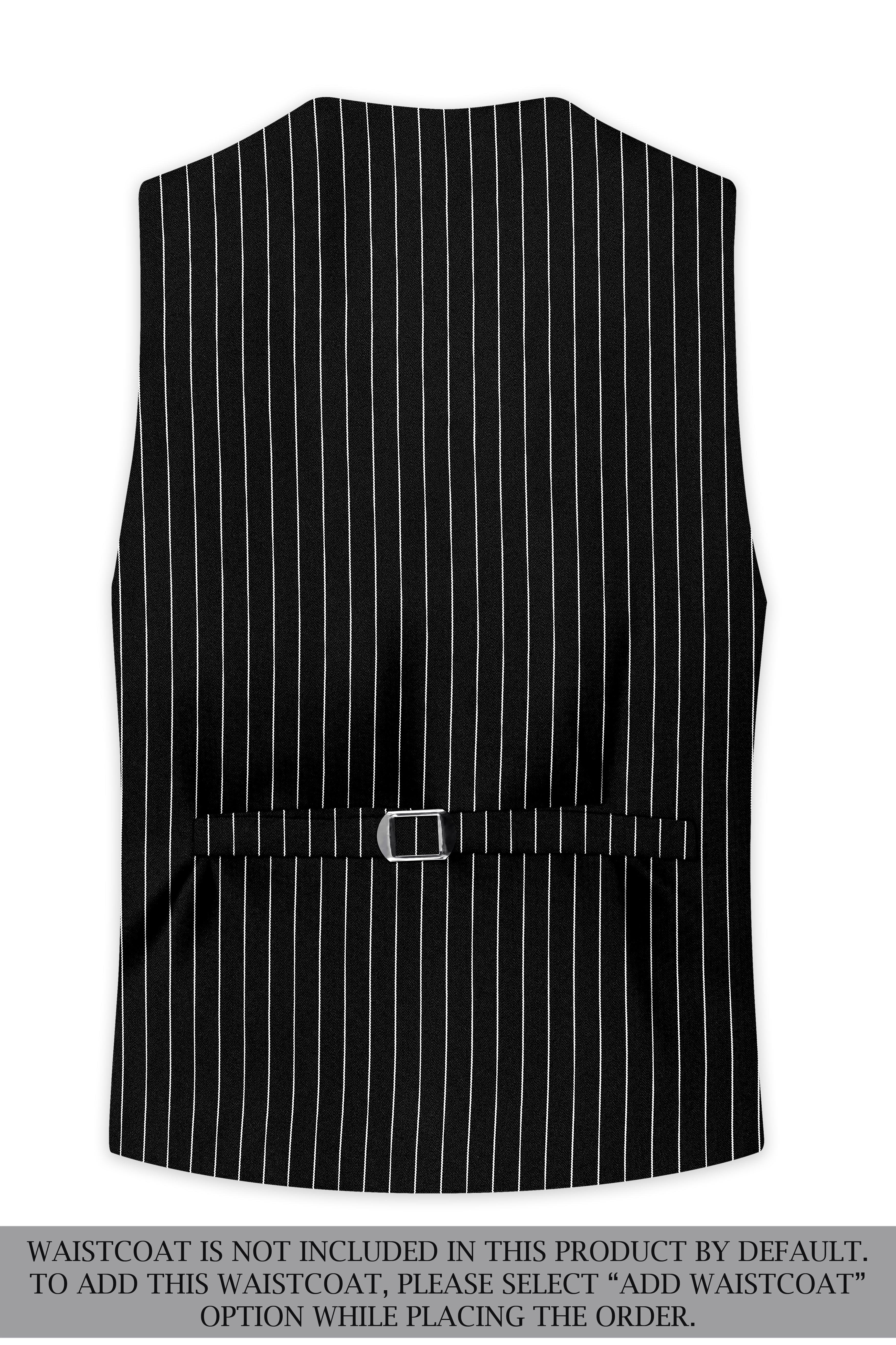 Noir-Jade Black Herringbone Striped Wool Rich Slight Stretch Double Breasted Suit